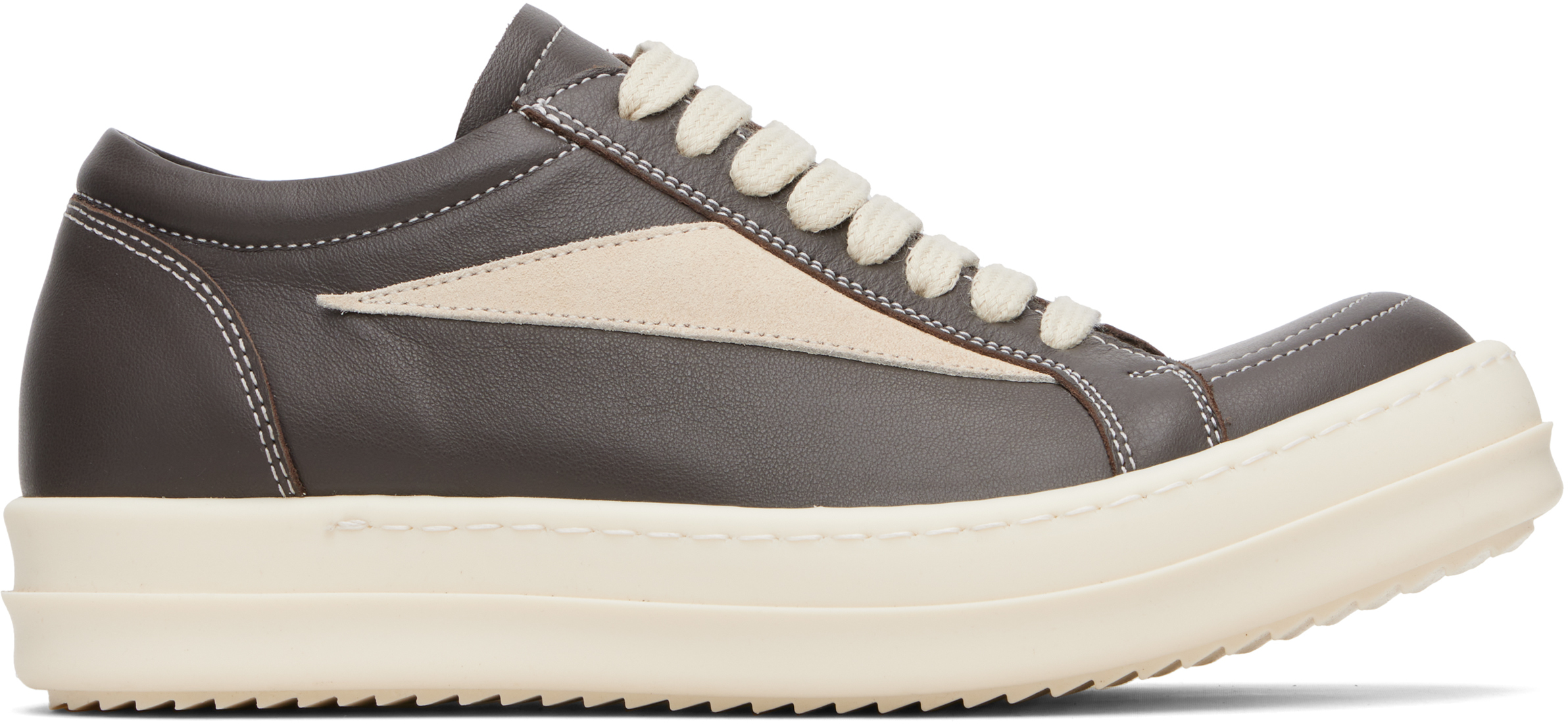 Rick Owens Women Black Low Top Sneakers With Contrasting Stitching In Leather Woman In Green