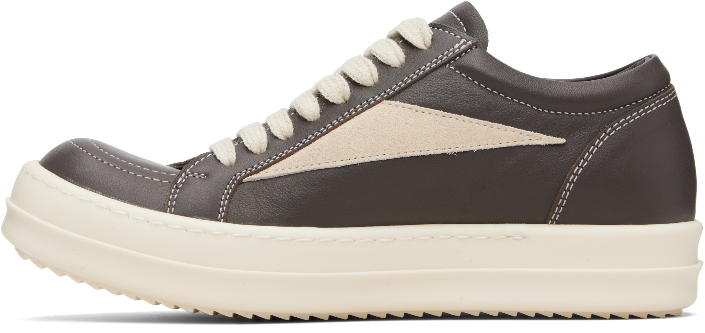 Rick Owens Women Black Low Top Sneakers With Contrasting Stitching In Leather Woman In Green