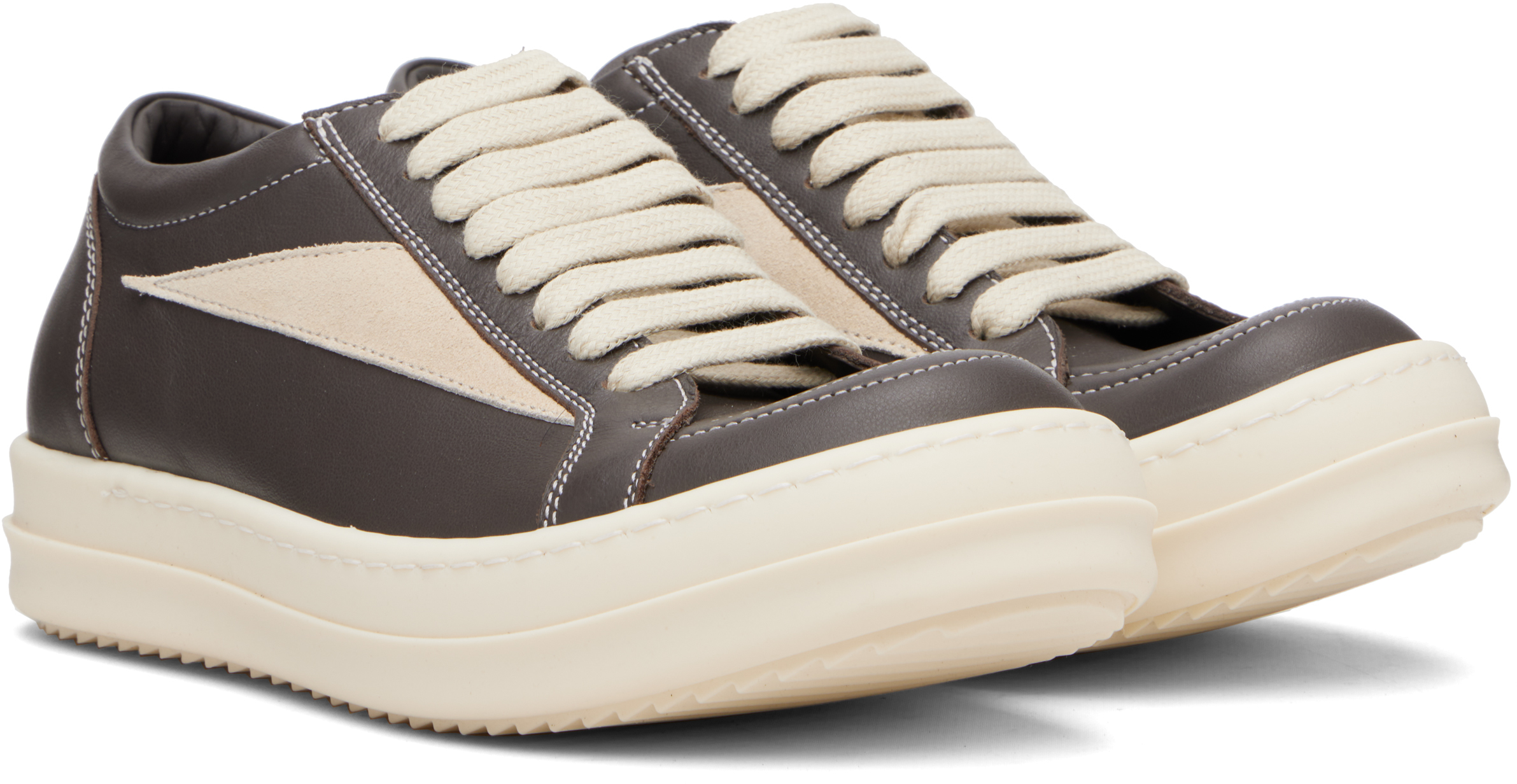Rick Owens Women Black Low Top Sneakers With Contrasting Stitching In Leather Woman In Green