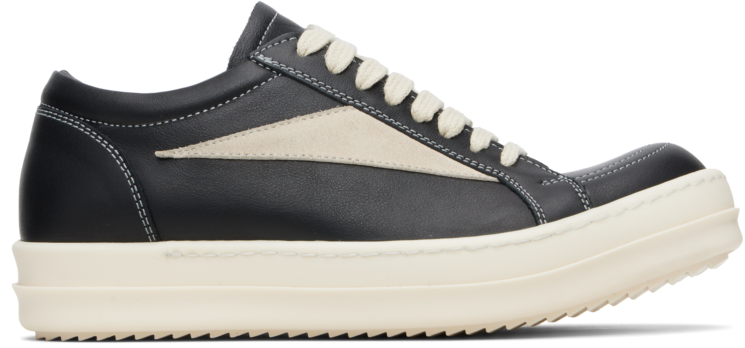 Rick Owens Women Black Low Top Sneakers With Contrasting Stitching In Leather Woman In Black