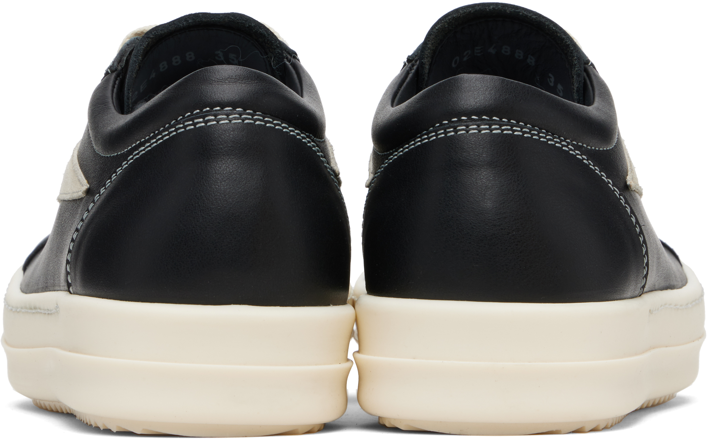 Rick Owens Women Black Low Top Sneakers With Contrasting Stitching In Leather Woman In Black