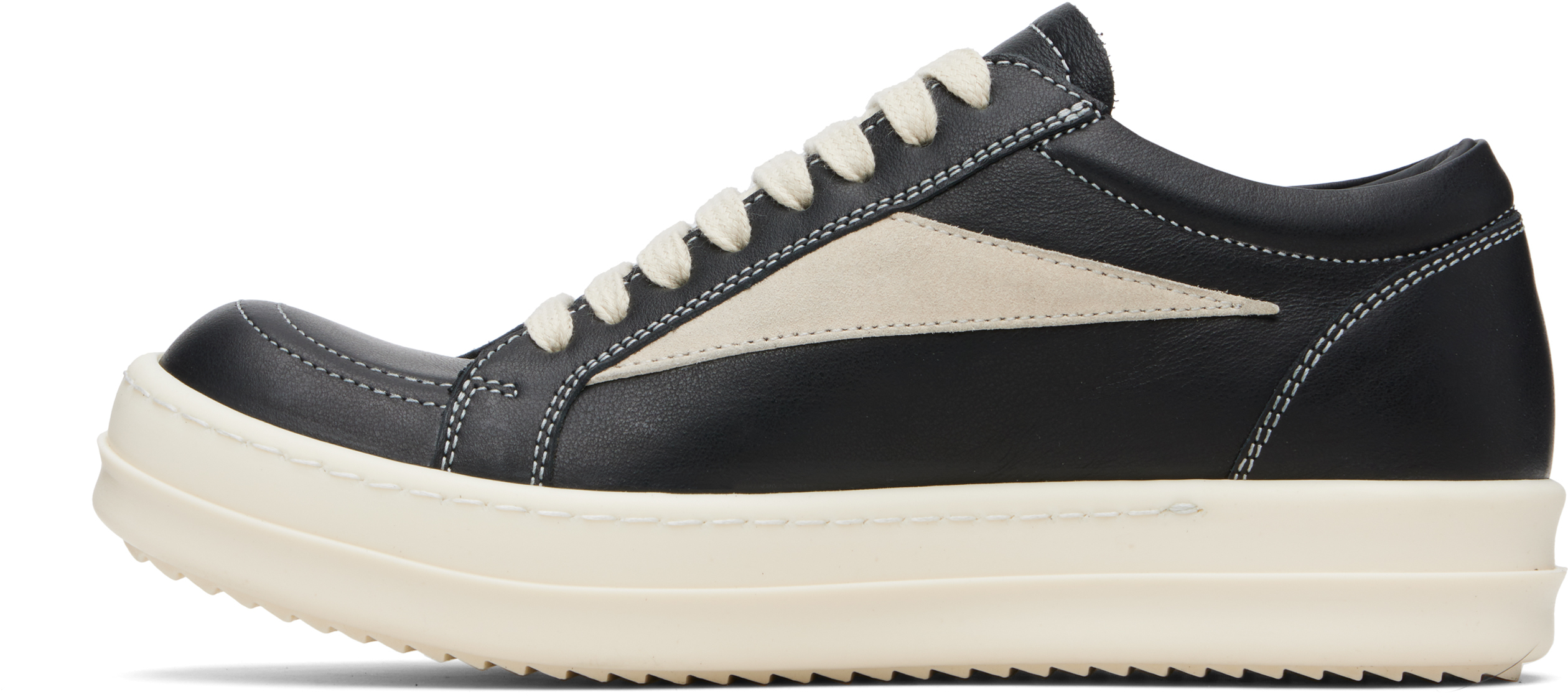Rick Owens Women Black Low Top Sneakers With Contrasting Stitching In Leather Woman In Black