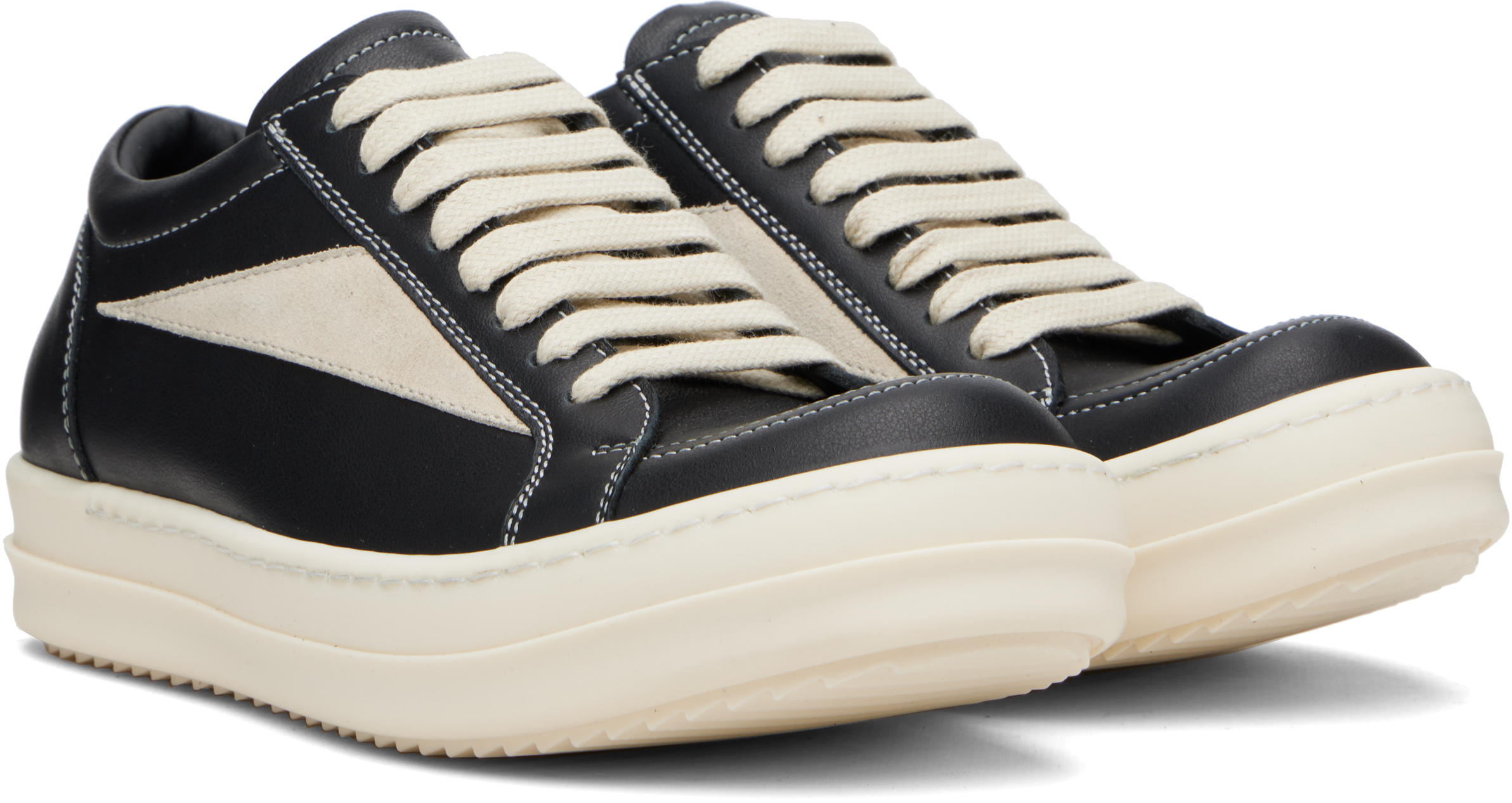 Rick Owens Women Black Low Top Sneakers With Contrasting Stitching In Leather Woman In Black