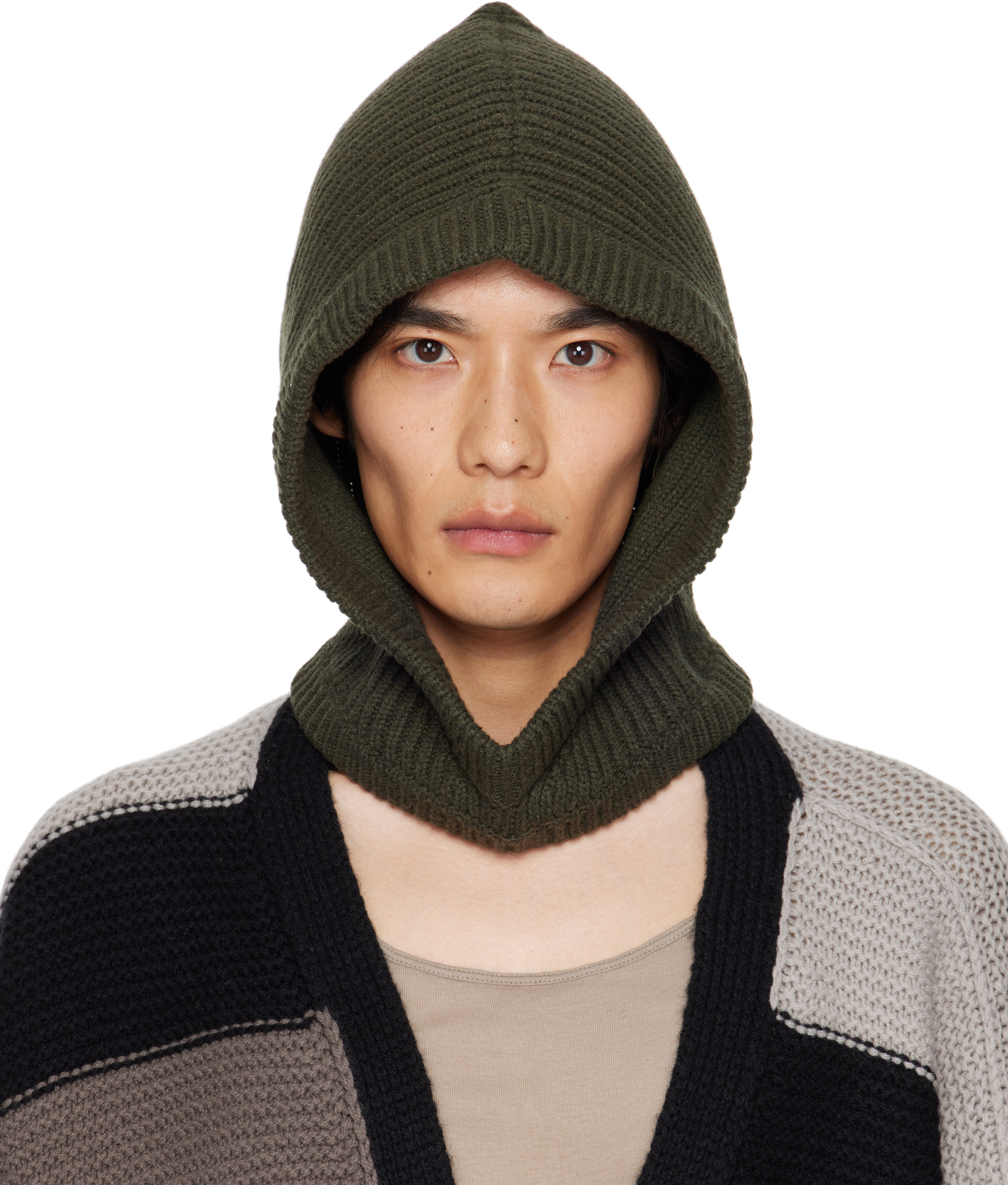 Rick Owens: Khaki Concordians Cashmere Hood | SSENSE Canada