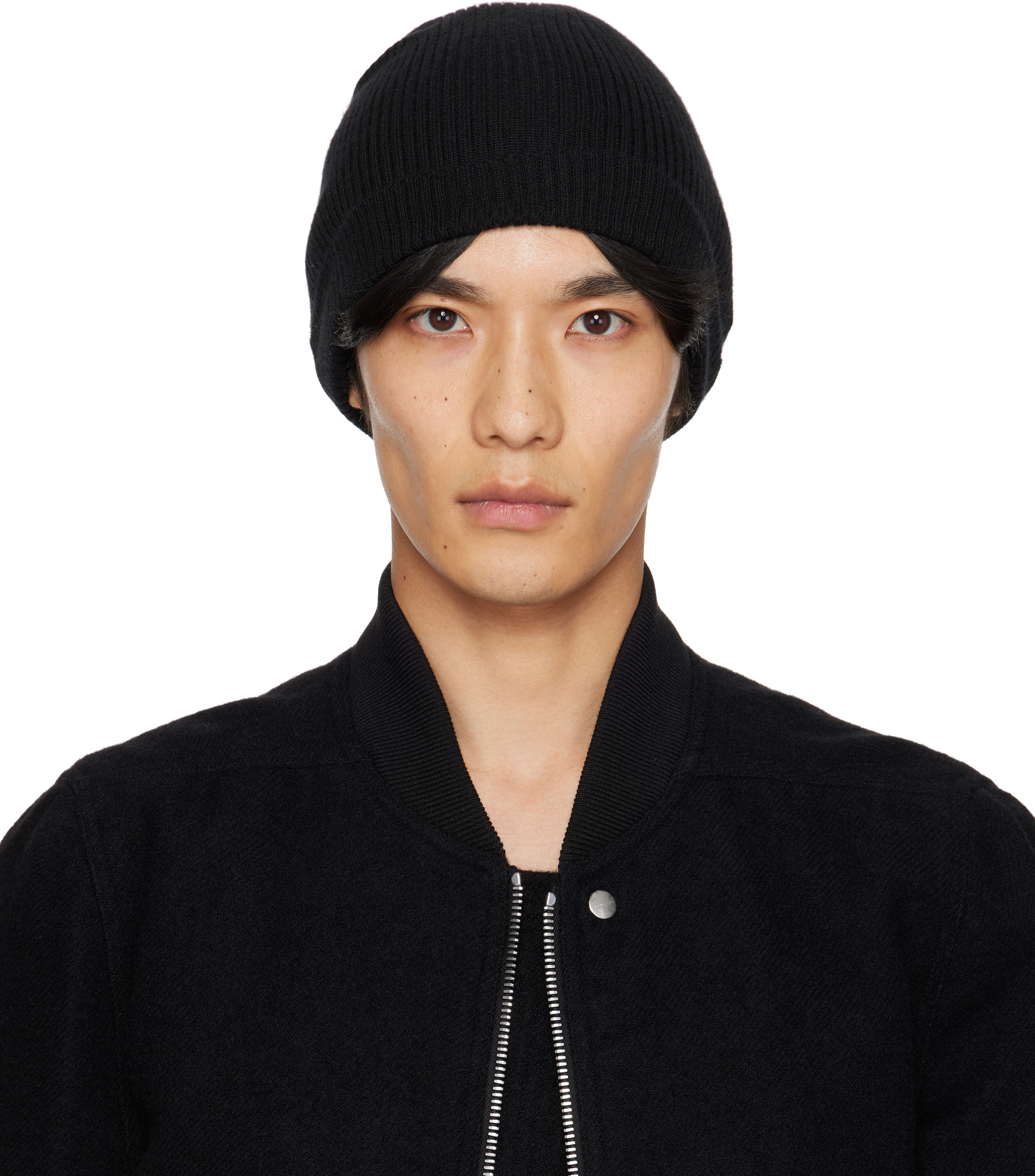 Rick Owens Black Concordians Ribbed Beanie In Black