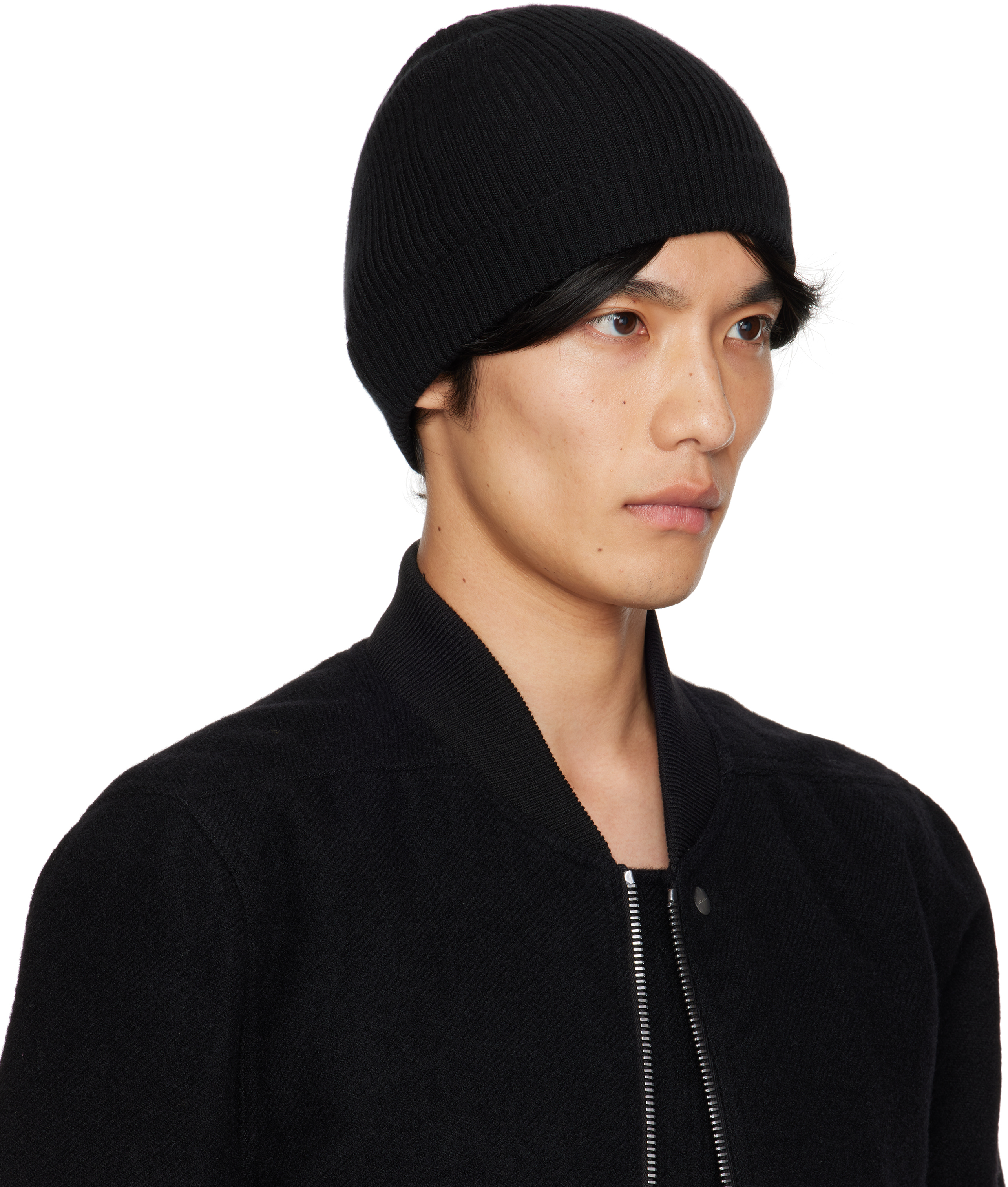 Rick Owens Black Concordians Ribbed Beanie In Black