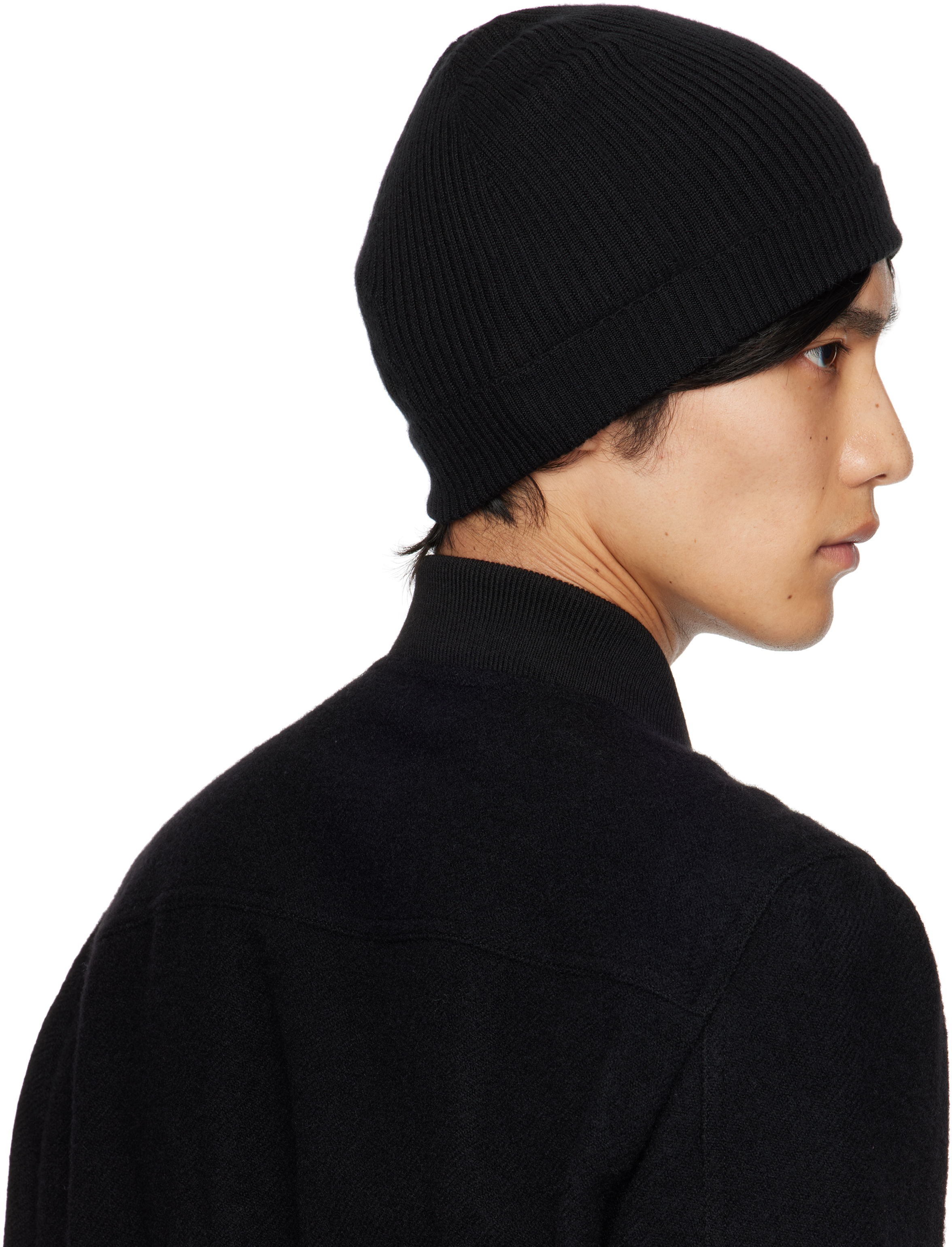 Rick Owens Black Concordians Ribbed Beanie In Black
