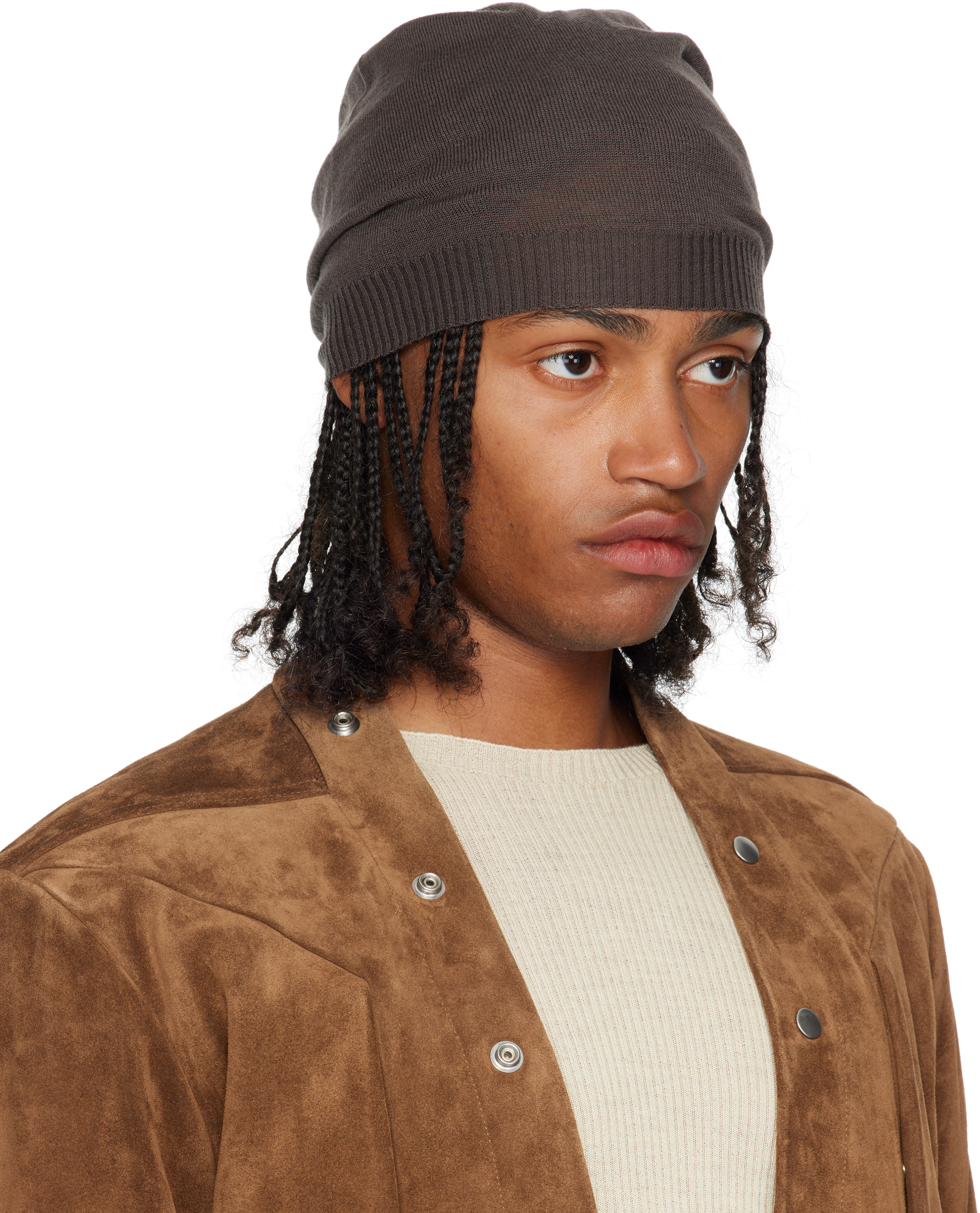 Rick Owens Gray Concordians Medium Beanie In Brown