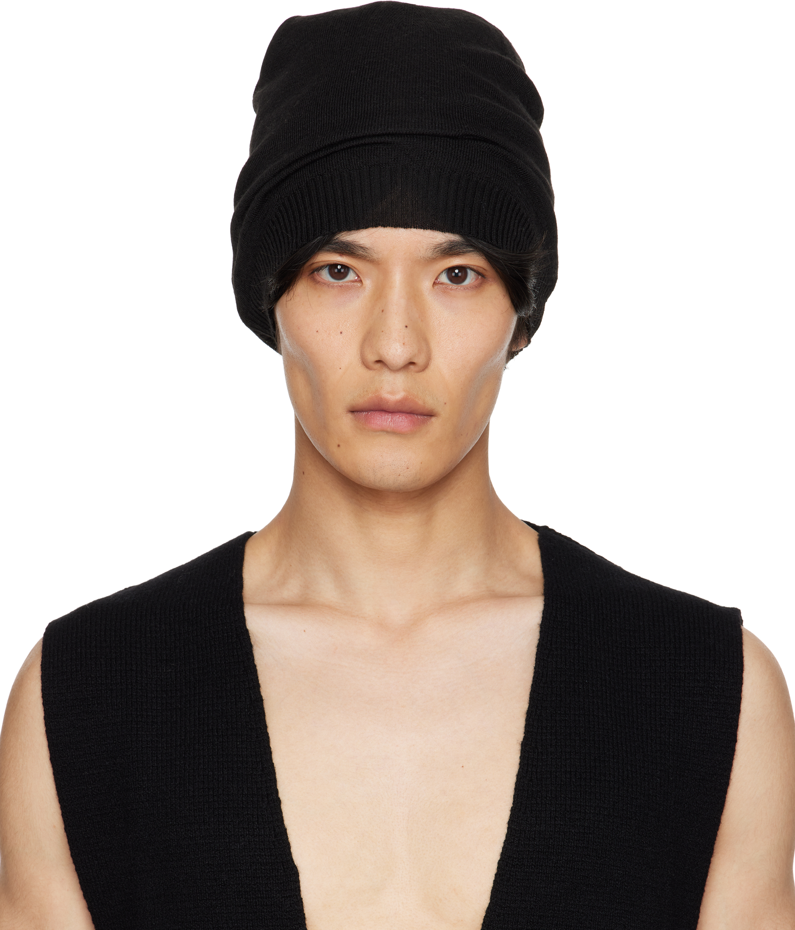 ブラックニットビーニー RICK OWENS Rick Owens: ブラック Concordians ミディアム ビーニー