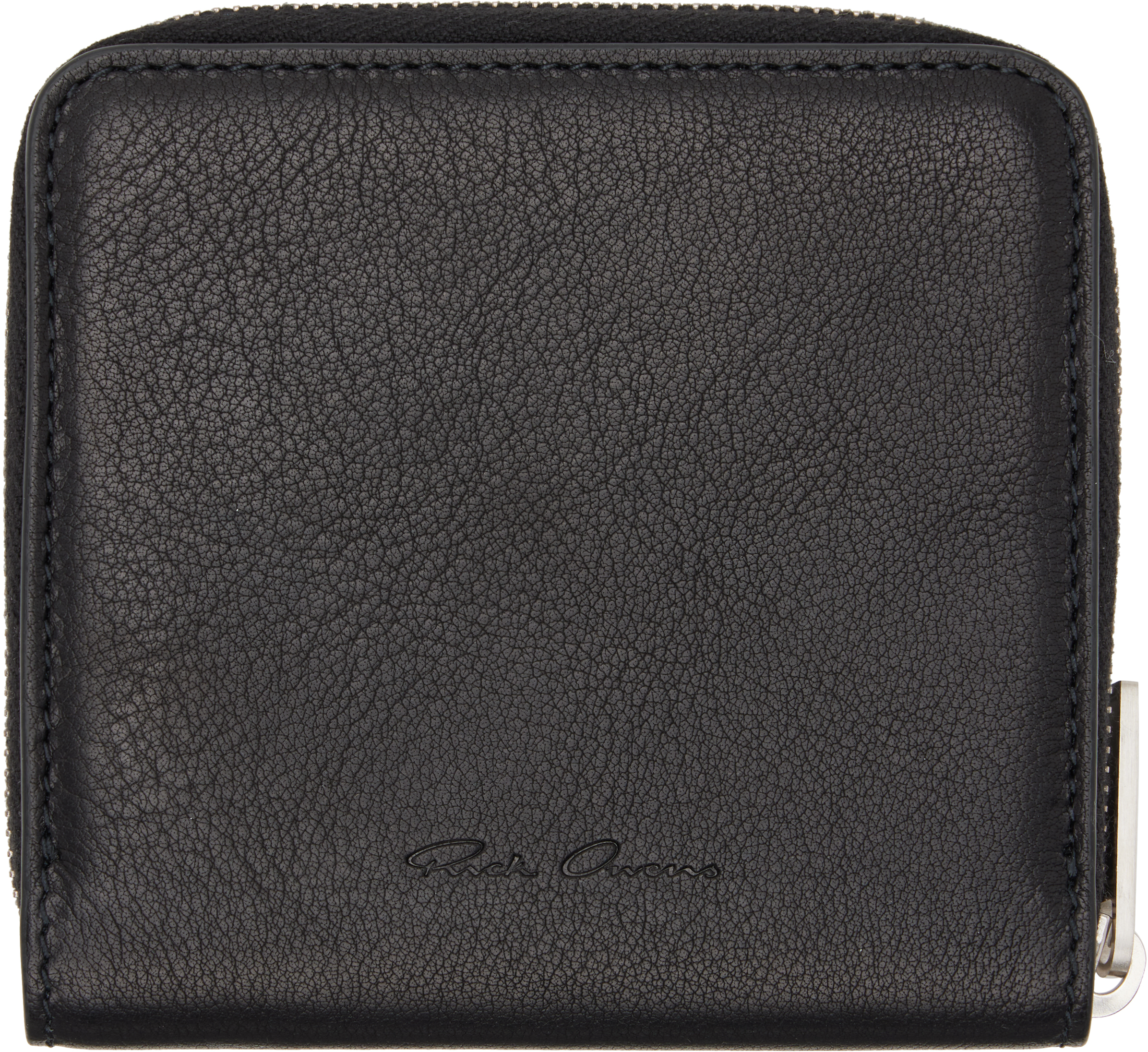 Rick Owens Logo Embossed Zip Around Wallet In Black