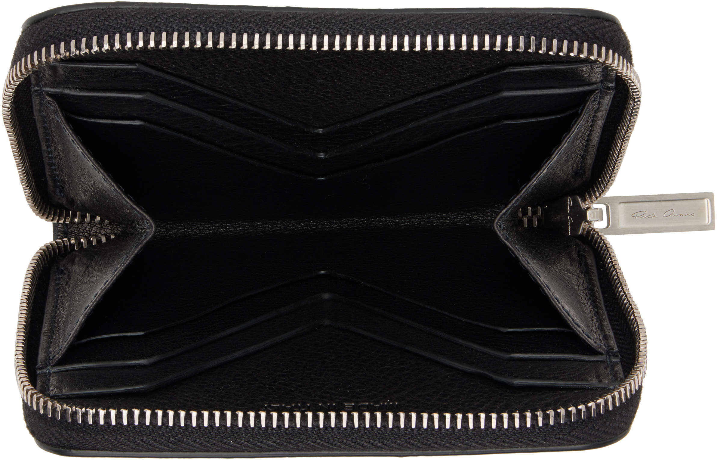 Rick Owens Logo Embossed Zip Around Wallet In Black