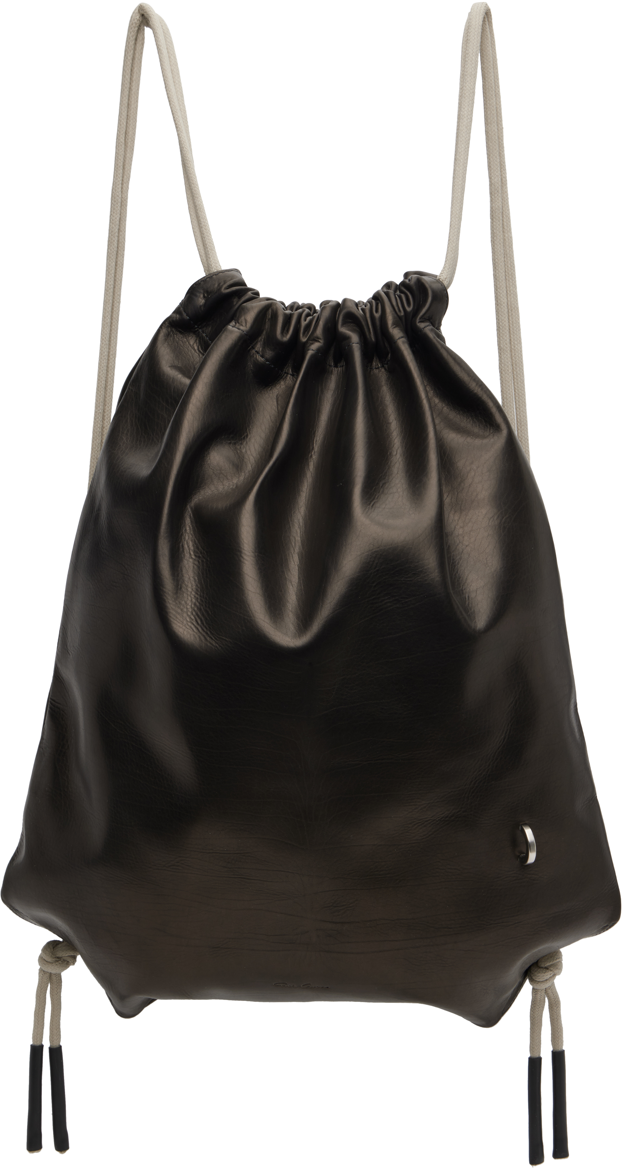 Rick Owens Black & Off-white Concordians Drawstring Backpack In Black