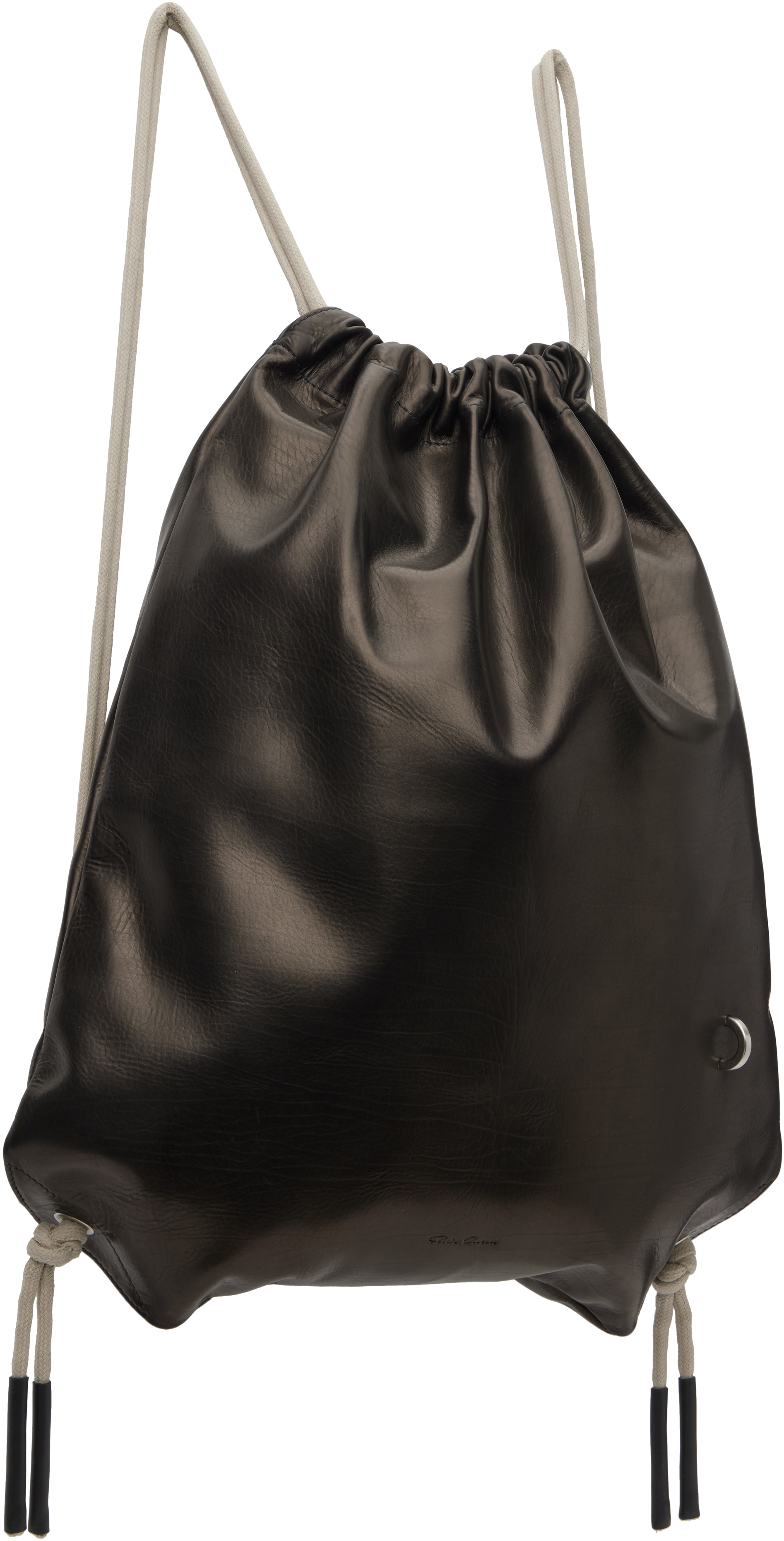 Rick Owens Black & Off-white Concordians Drawstring Backpack In Black