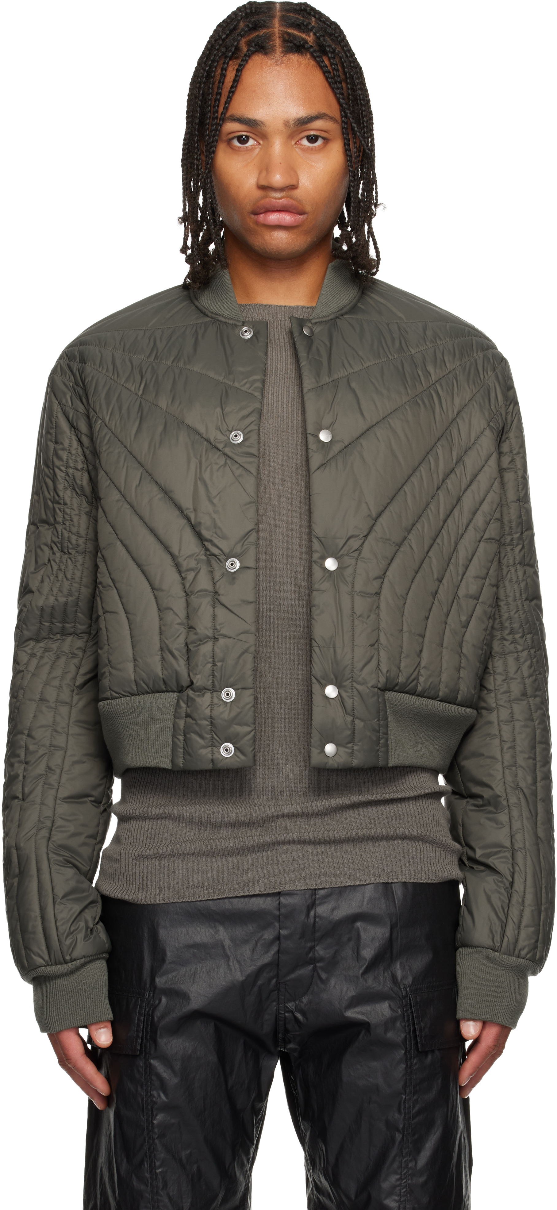 Khaki Concordians Quilted Flight Down Bomber Jacket by Rick Owens
