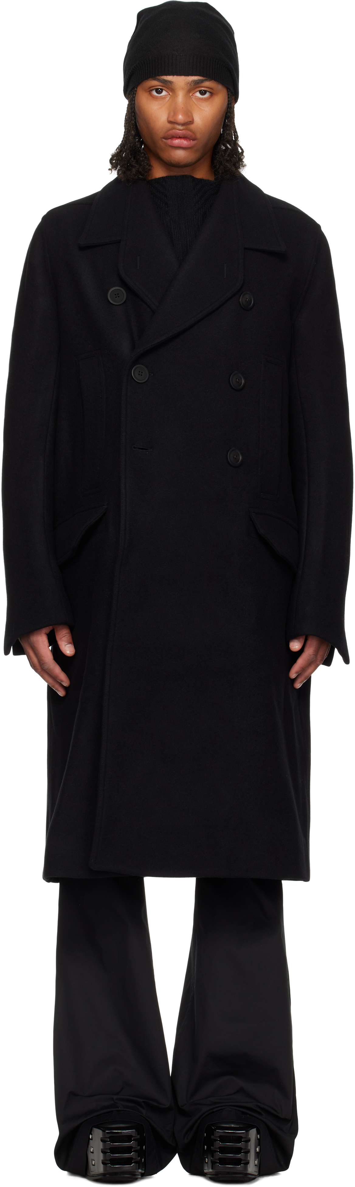Rick Owens Officer Double-breasted Melton Virgin Wool Coat In Black