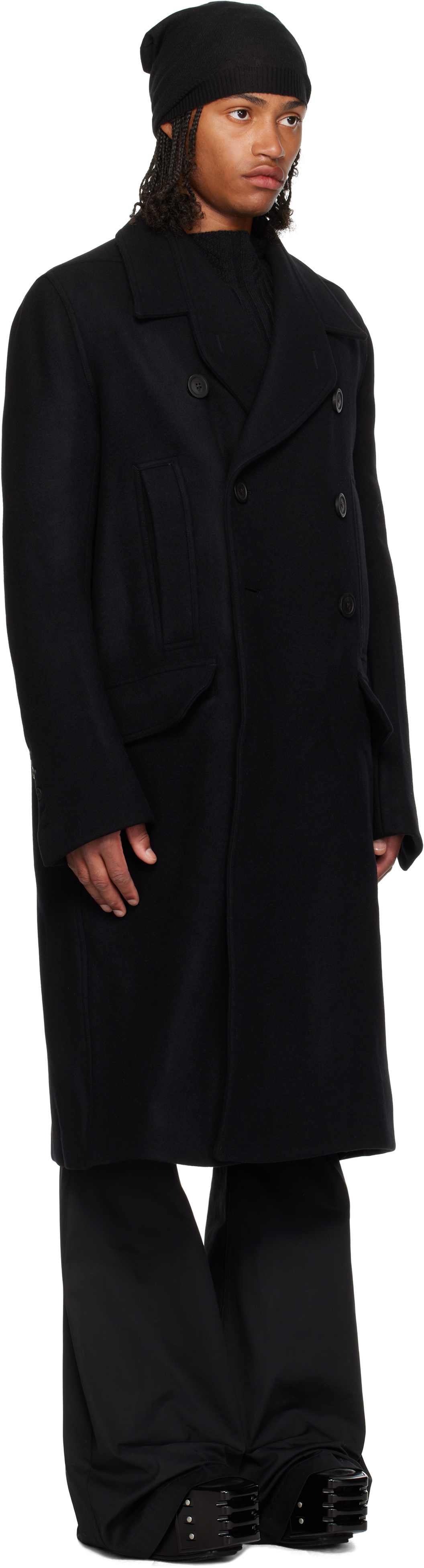 Rick Owens Officer Double-breasted Melton Virgin Wool Coat In Black