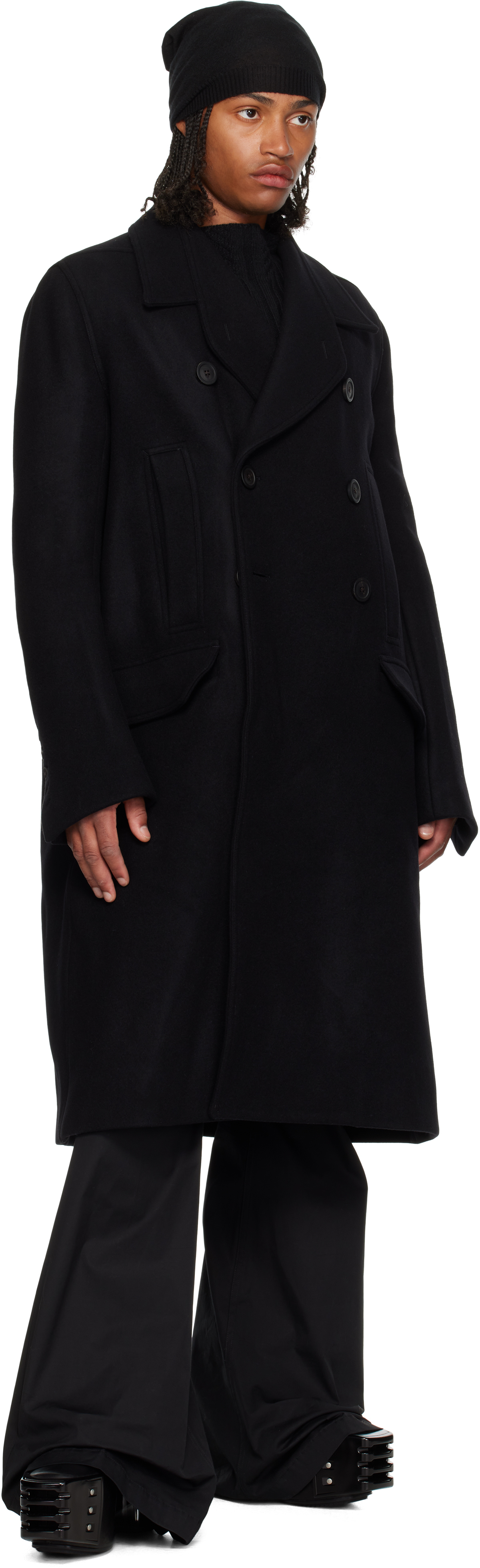 Rick Owens Officer Double-breasted Melton Virgin Wool Coat In Black