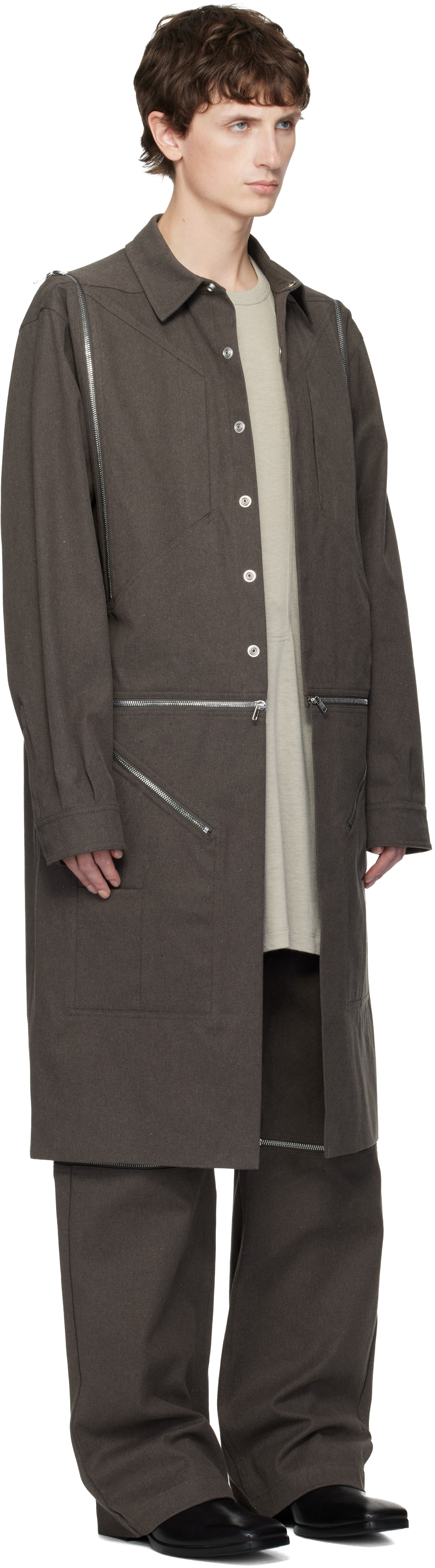 Rick Owens Brown Concordians Heizer Long Coat In Brown