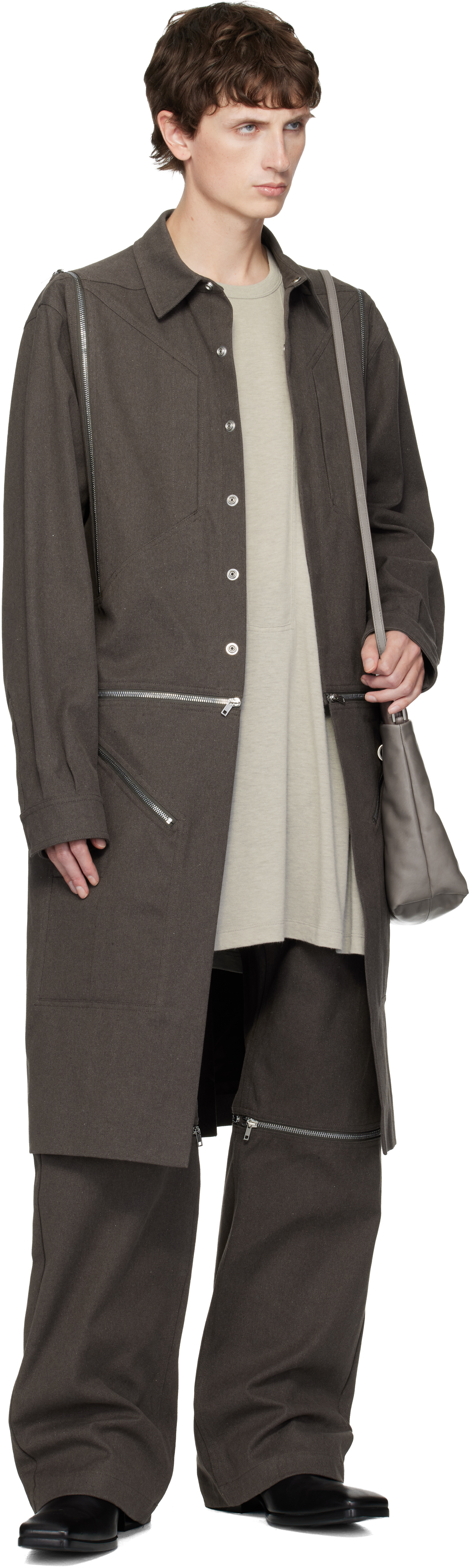 Rick Owens Brown Concordians Heizer Long Coat In Brown