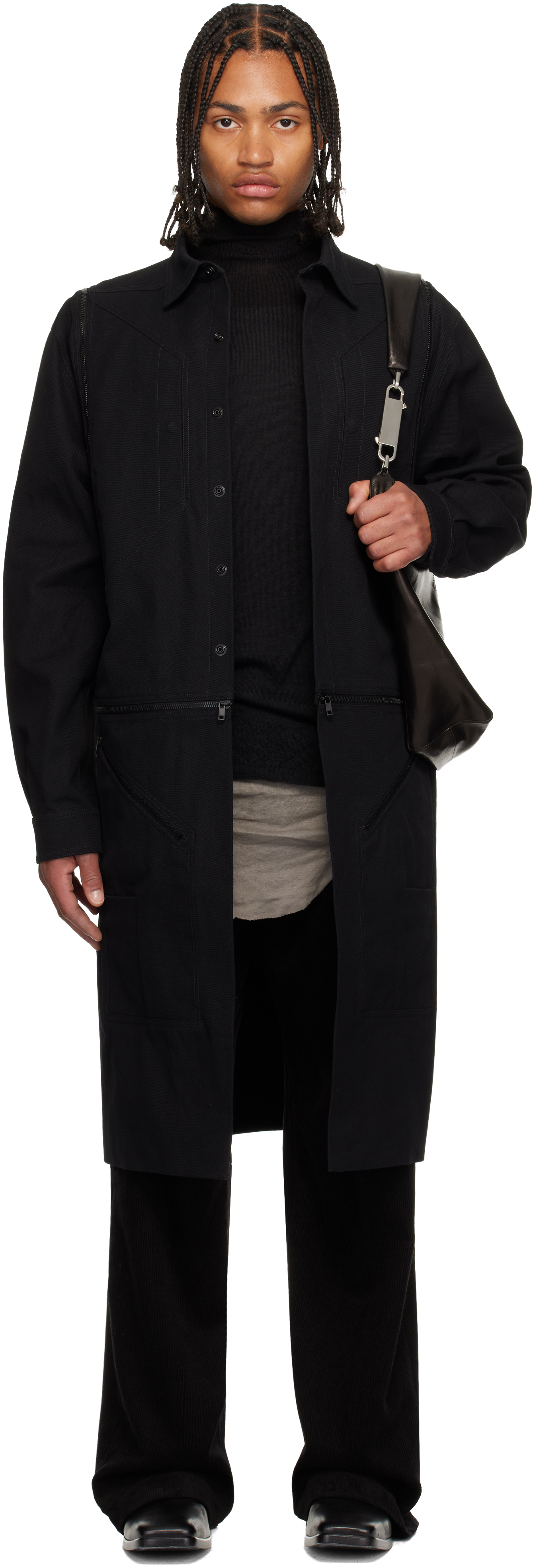 Black Concordians Bonotto Capsule Heizer Long Coat by Rick Owens