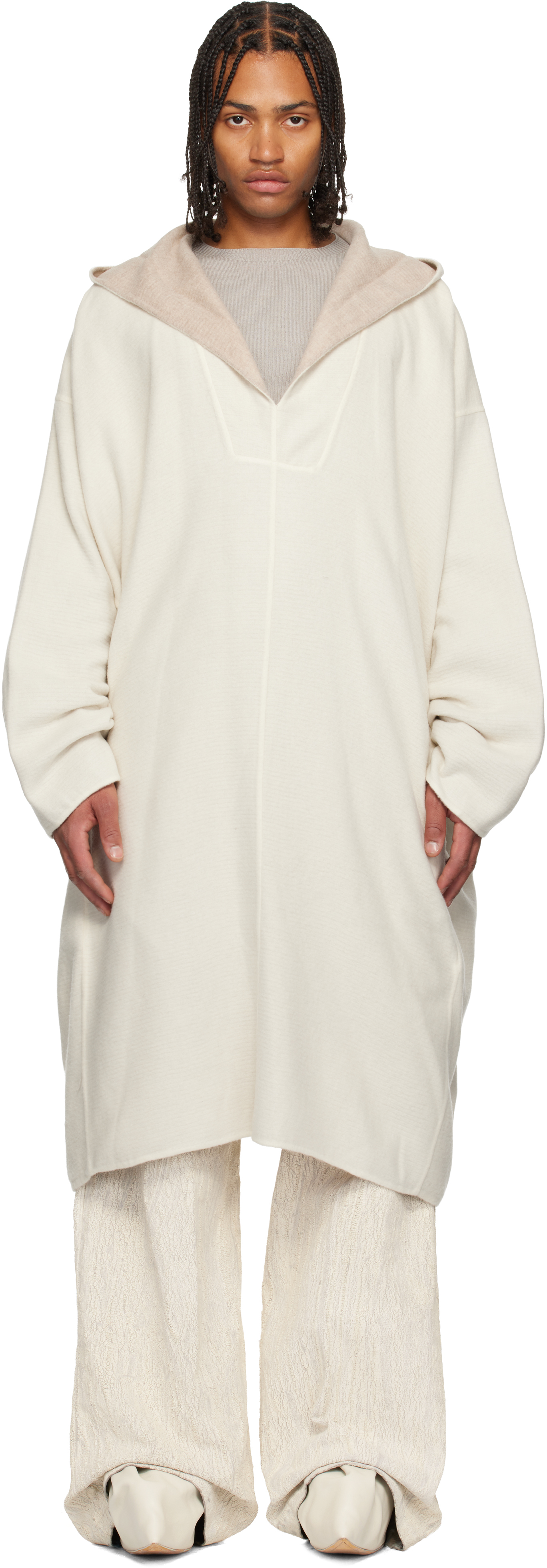 Rick Owens Off-white Concordians Ls Knee Kaftan Coat In White