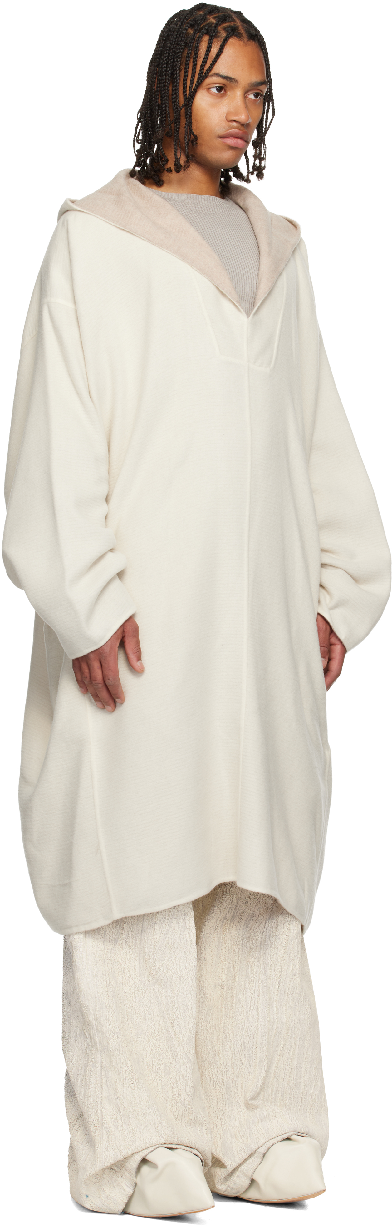 Rick Owens Off-white Concordians Ls Knee Kaftan Coat In White