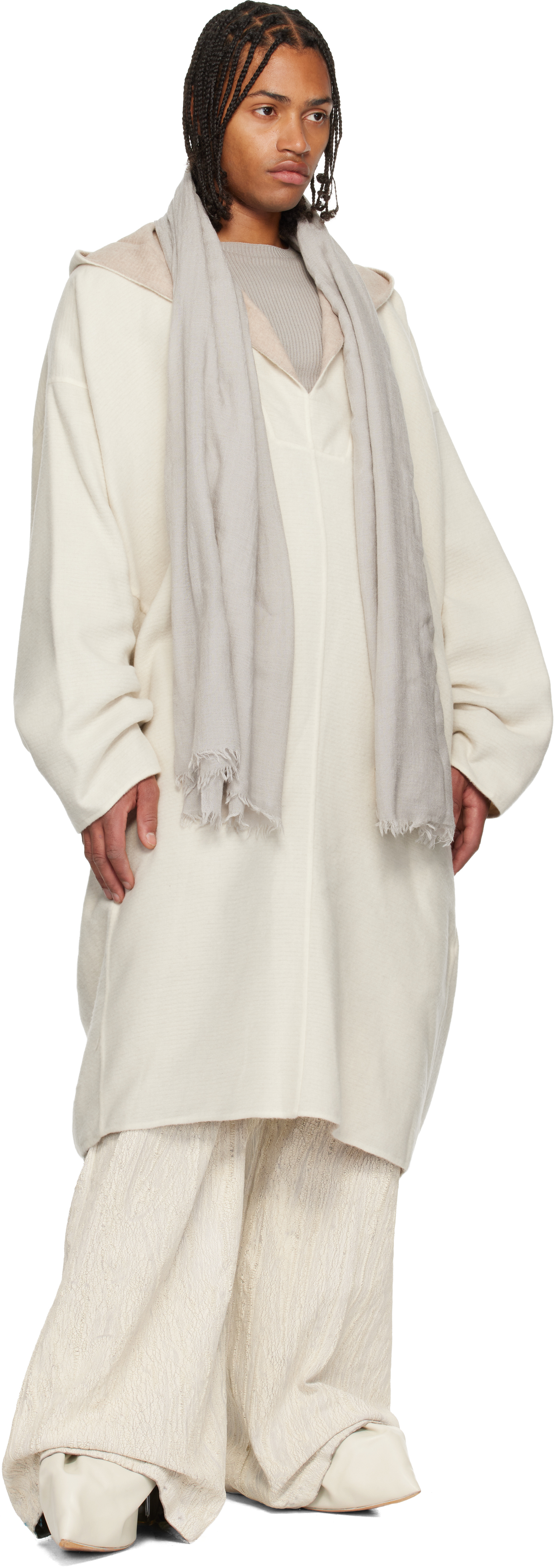 Rick Owens Off-white Concordians Ls Knee Kaftan Coat In White