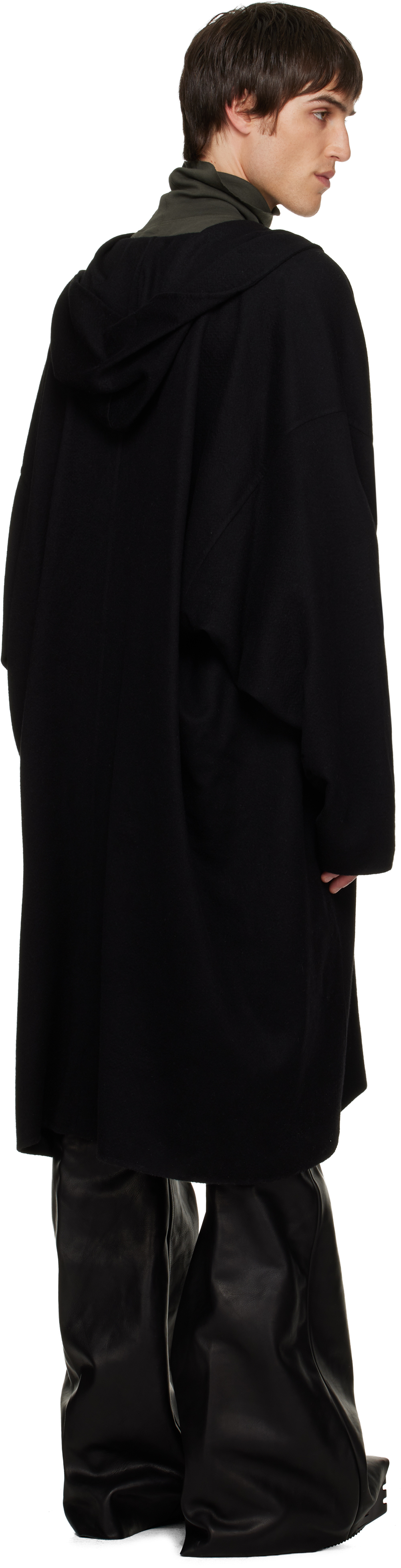 Rick Owens Black Concordians Ls Knee Kaftan Coat In Black