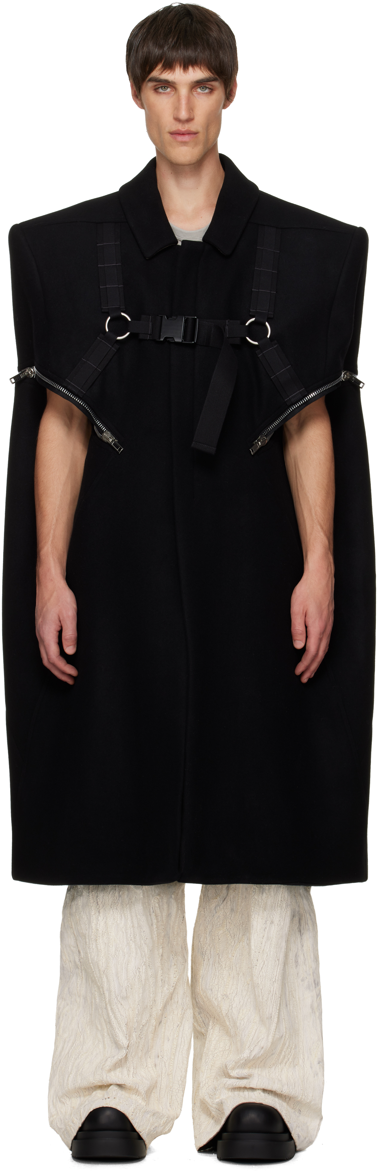 Rick Owens Black Concordians Blixa Cape Coat In Black