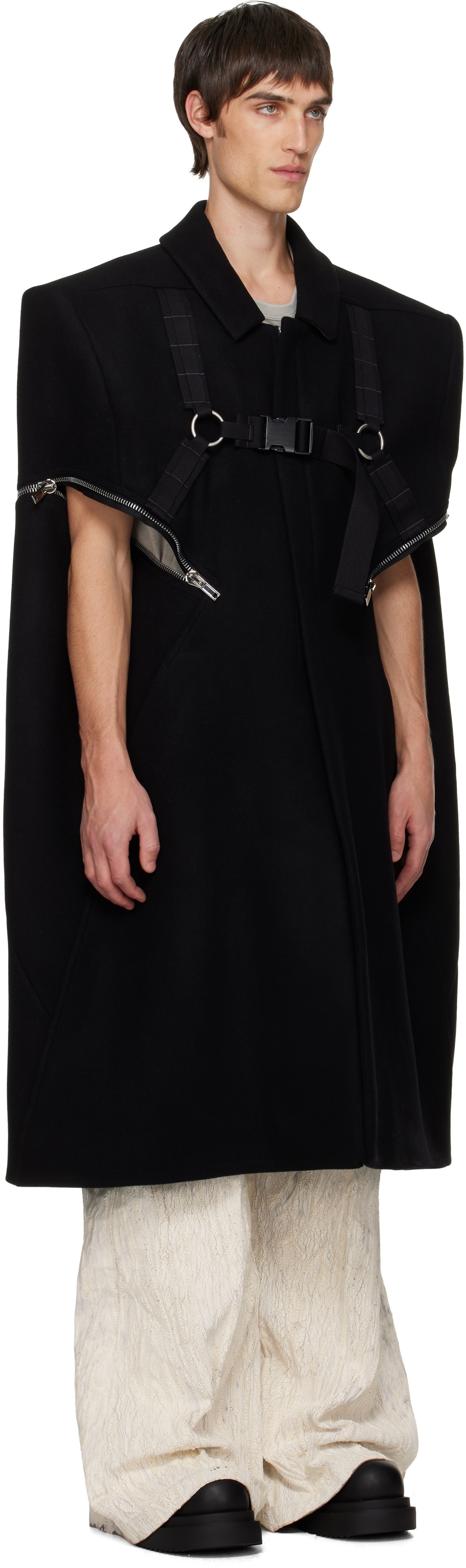 Rick Owens Black Concordians Blixa Cape Coat In Black