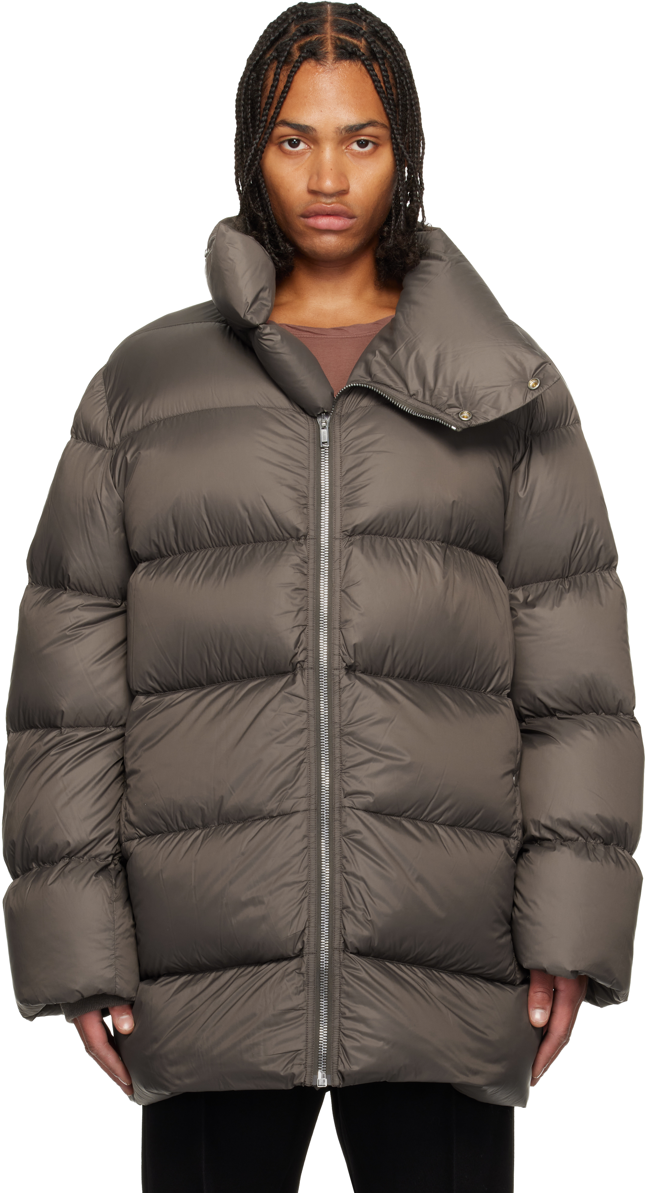 Rick Owens Gray Concordians Turtle Down Coat In Brown