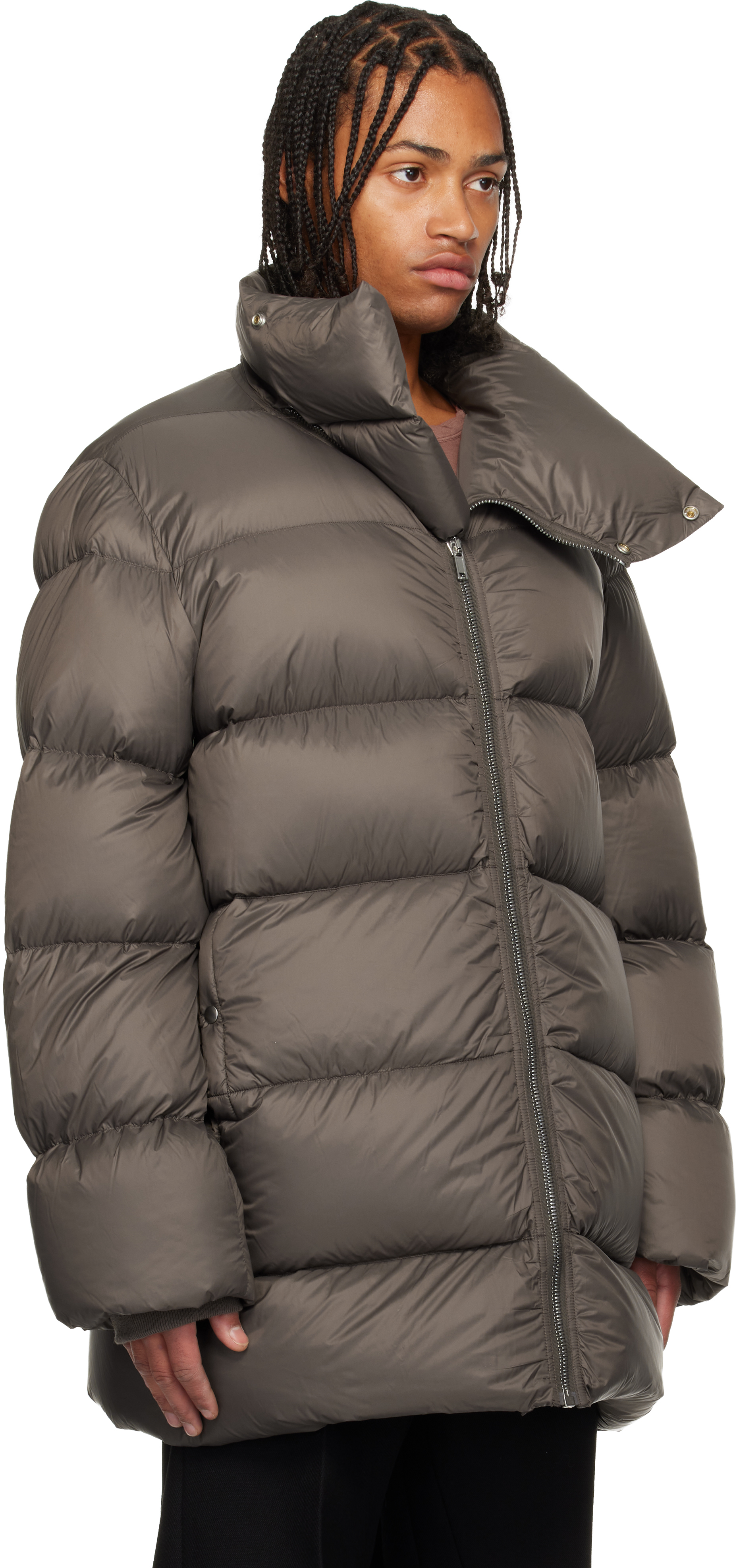 Rick Owens Gray Concordians Turtle Down Coat In Brown