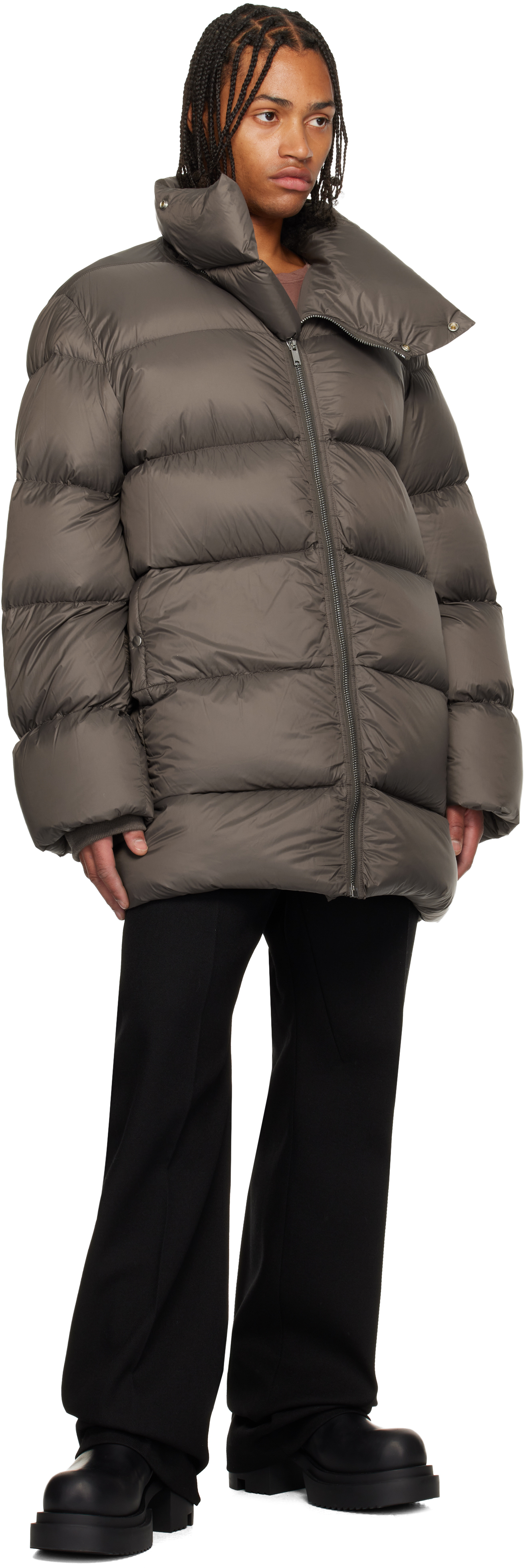 Rick Owens Gray Concordians Turtle Down Coat In Brown