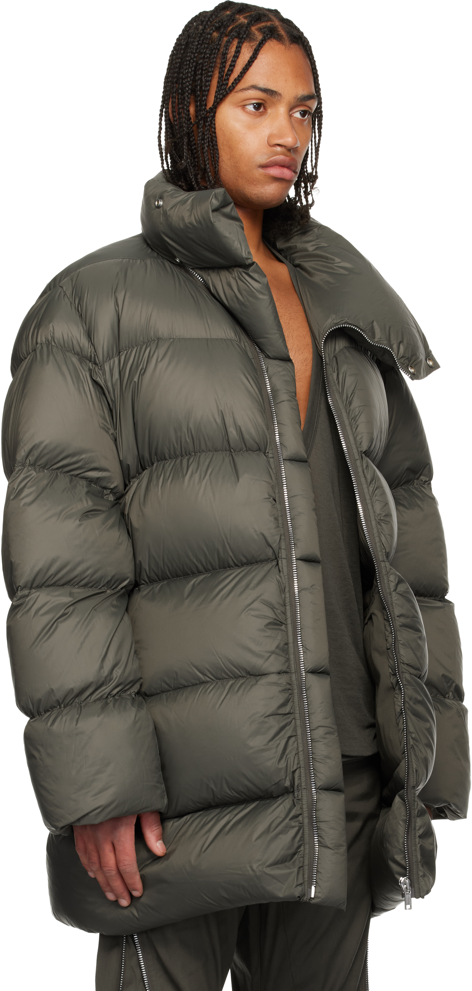 Rick Owens Khaki Concordians Turtle Down Coat In Green