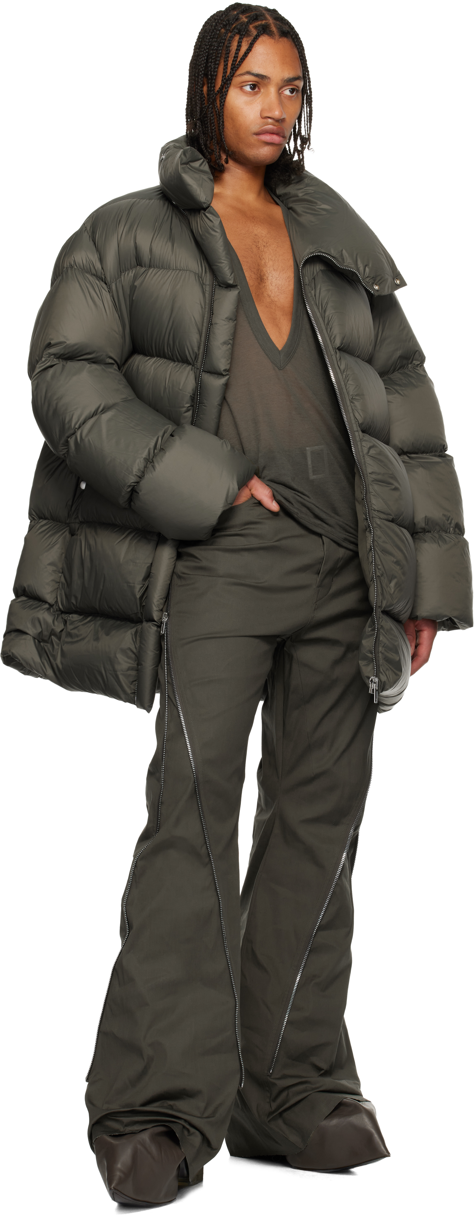 Rick Owens Khaki Concordians Turtle Down Coat In Green