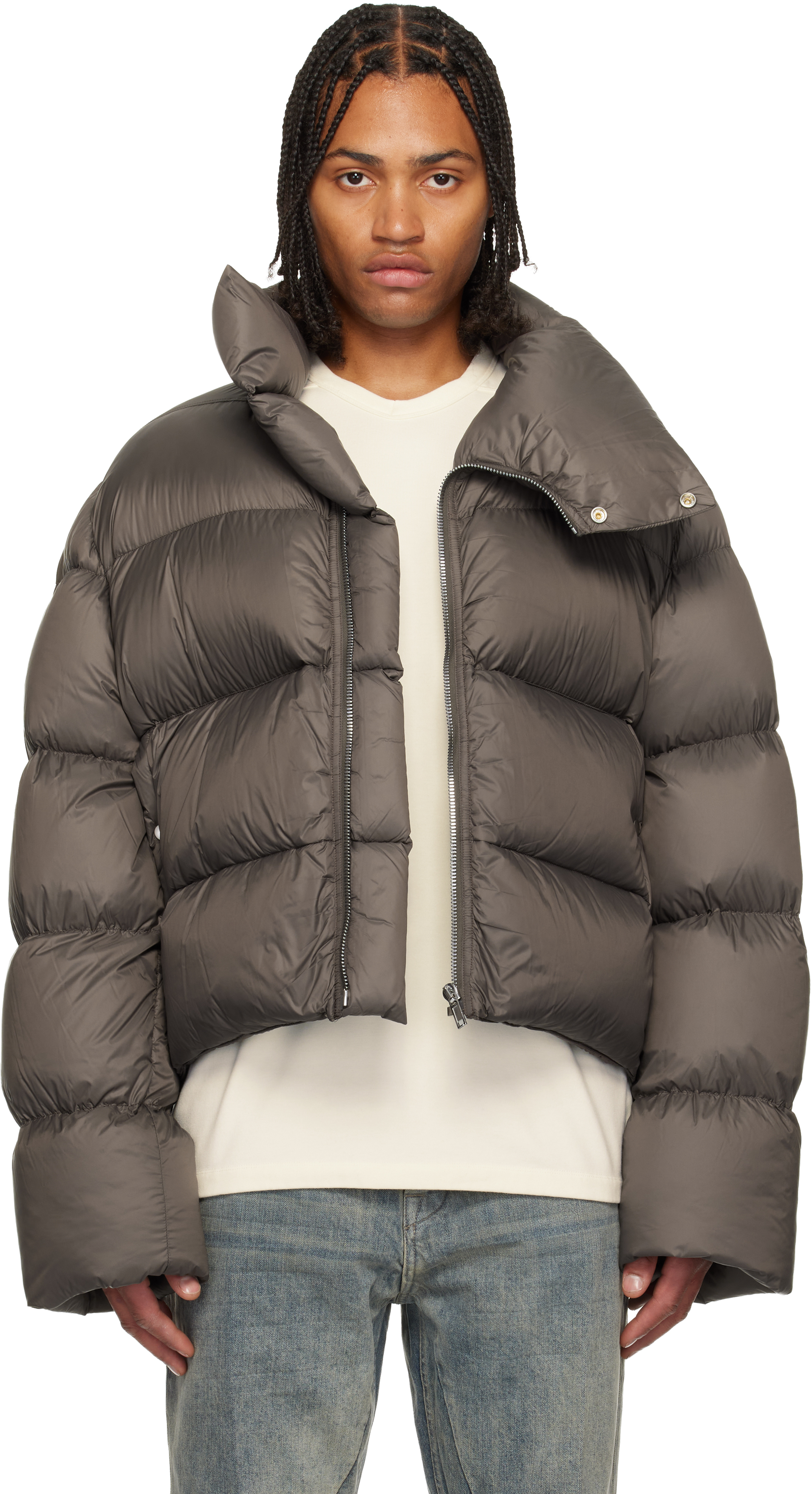 Gray Concordians Turtle Down Jacket by Rick Owens on Sale