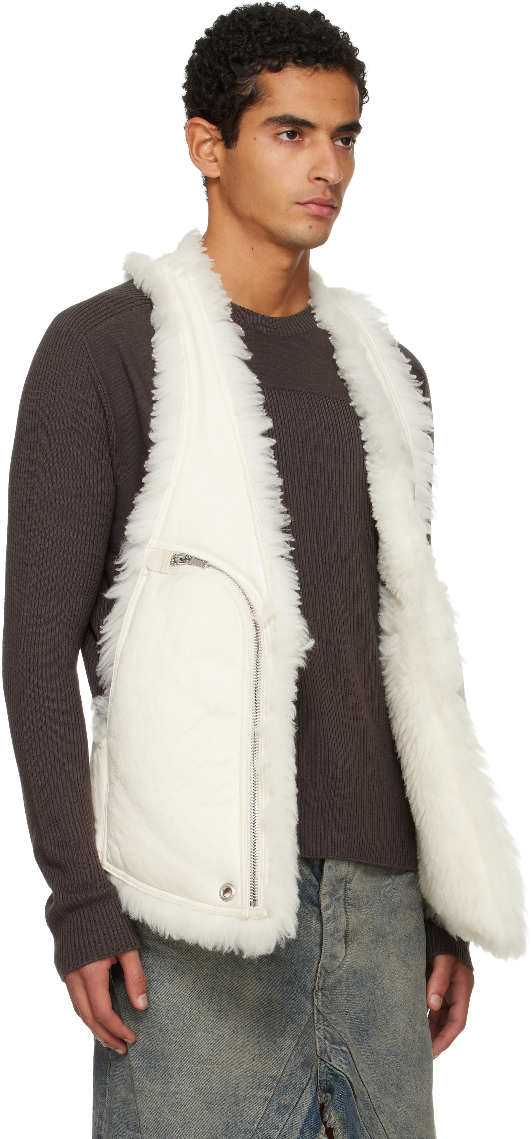 Rick Owens Off-white Concordians Bauhaus Shearling Vest In Brown