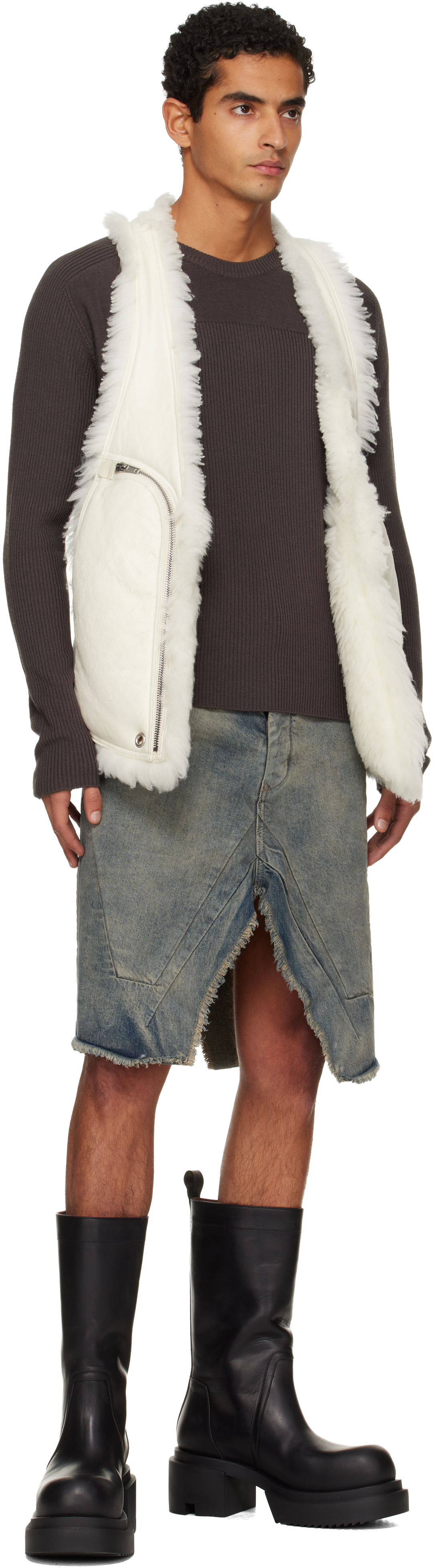 Rick Owens Off-white Concordians Bauhaus Shearling Vest In Brown