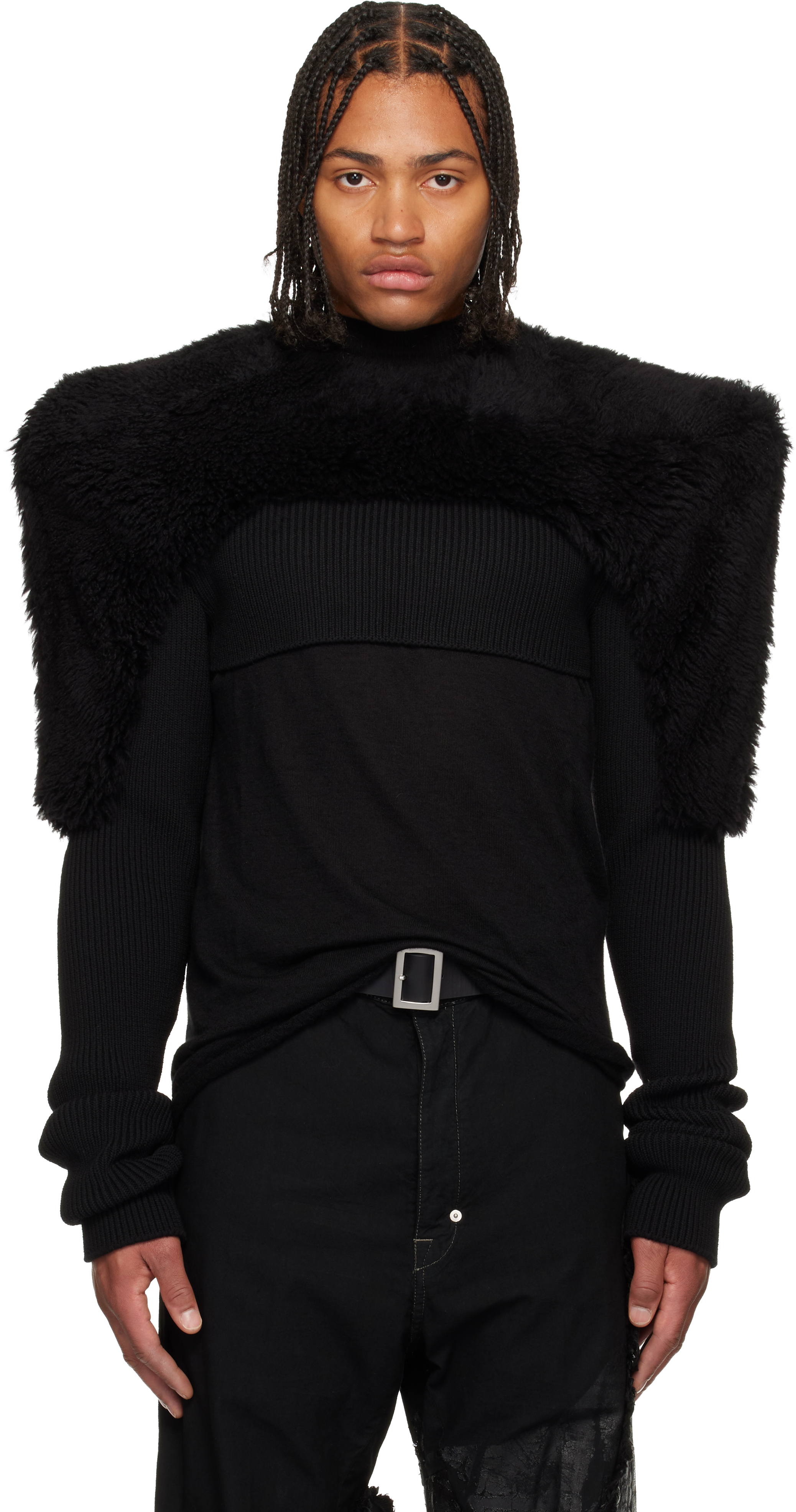 Black Concordians Tight Pullover Shearling Jacket by Rick Owens on