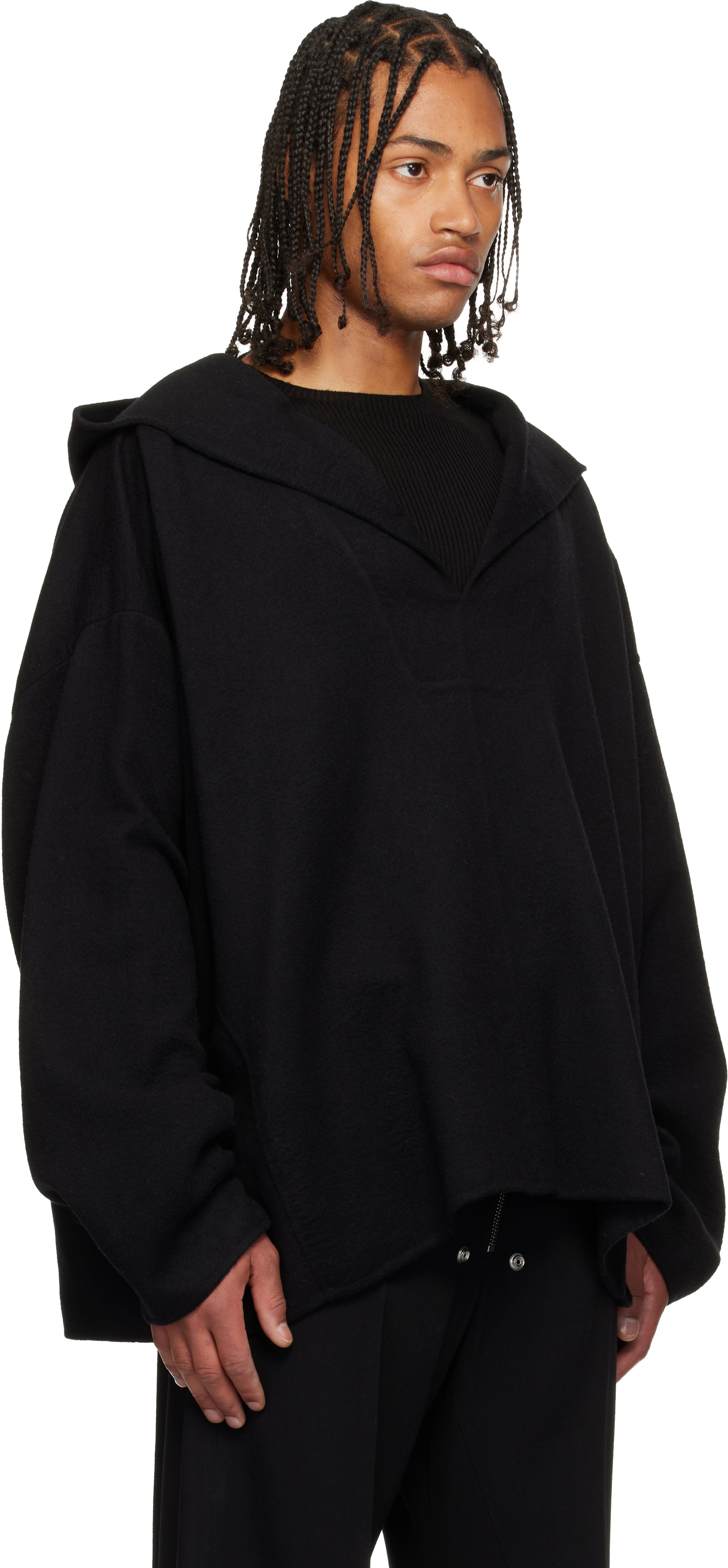 Rick Owens Black Concordians Ls Hip Kaftan Coat In Black