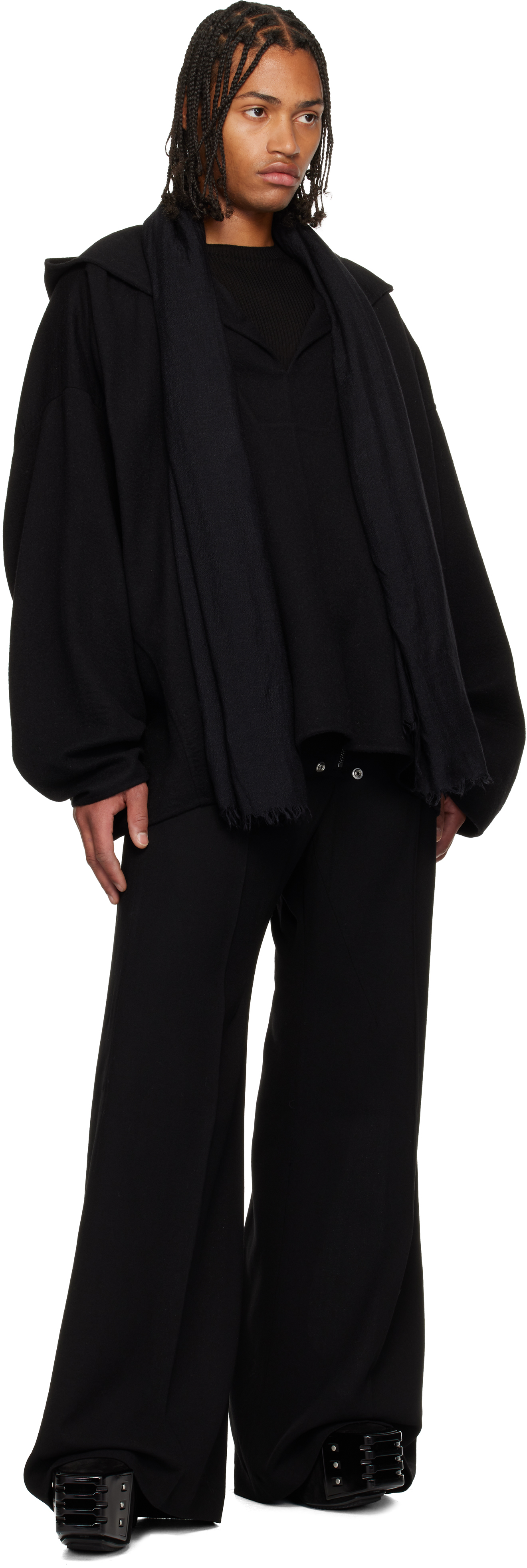 Rick Owens Black Concordians Ls Hip Kaftan Coat In Black