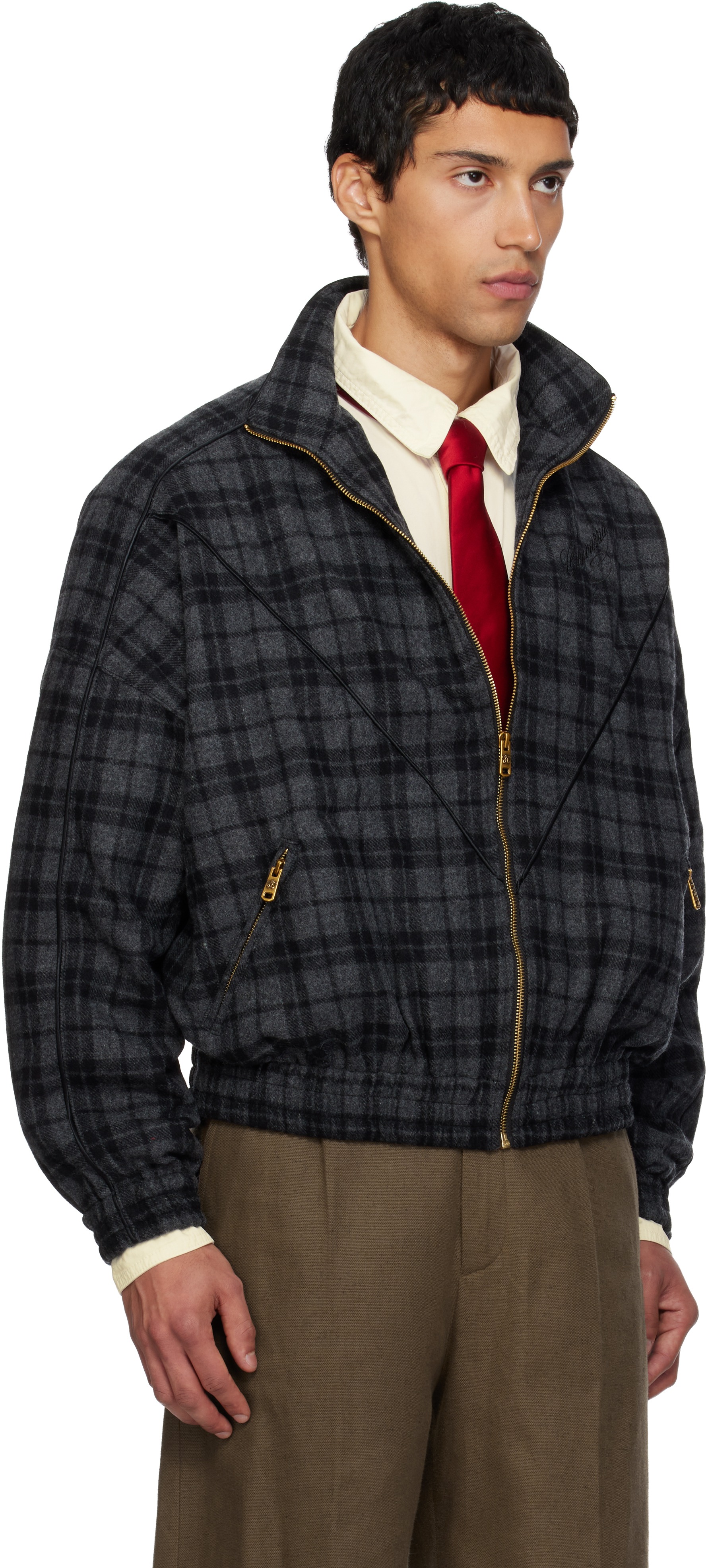 Willy Chavarria Ruff Rider Logo-embroidered Checked Wool-blend Jacket In Black