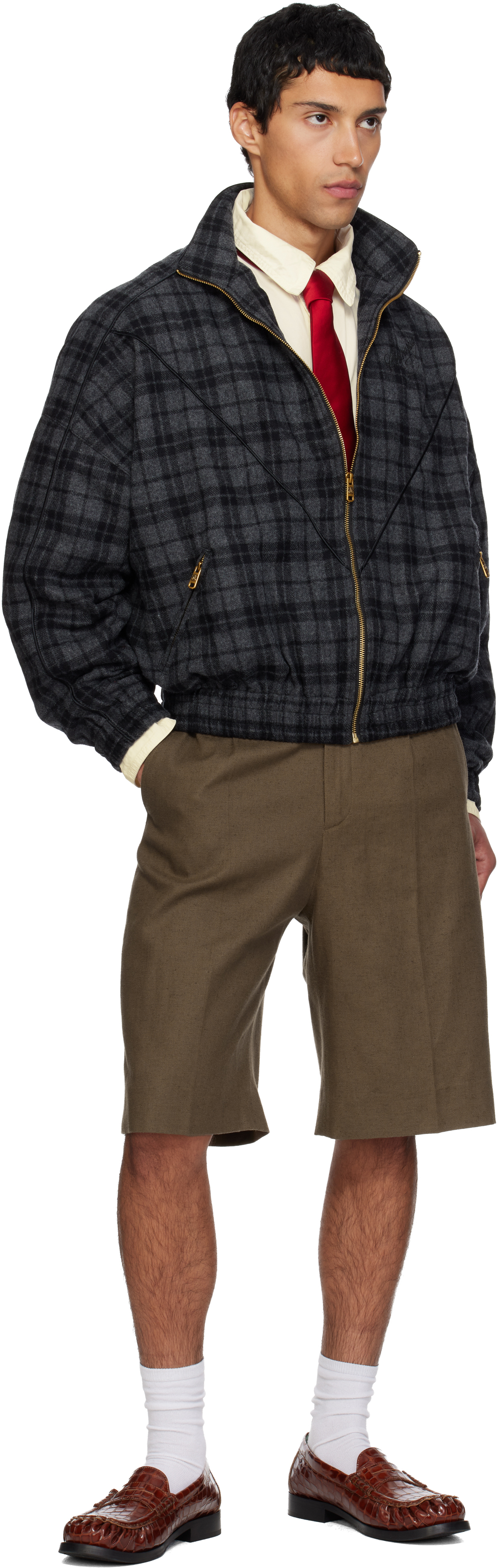 Willy Chavarria Ruff Rider Logo-embroidered Checked Wool-blend Jacket In Black