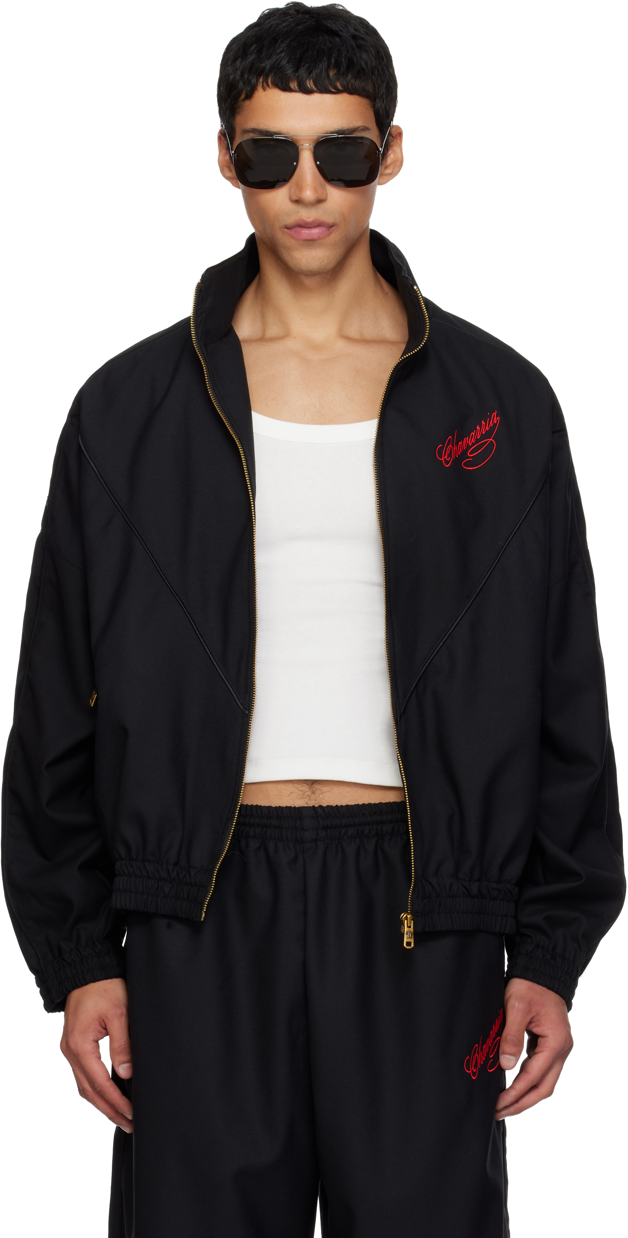 Willy Chavarria Ruff Rider Logo-embroidered Wool Bomber Jacket In Black