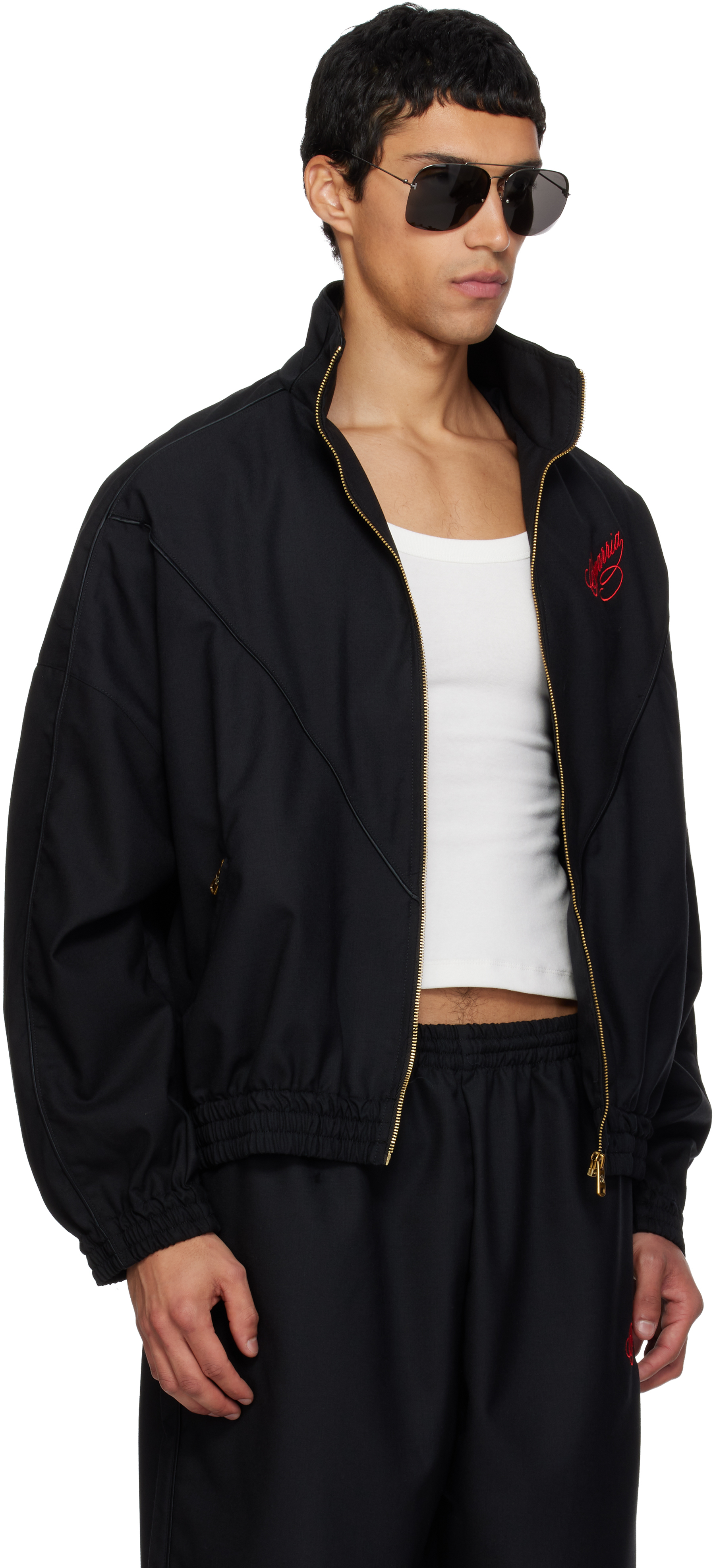 Willy Chavarria Ruff Rider Logo-embroidered Wool Bomber Jacket In Black