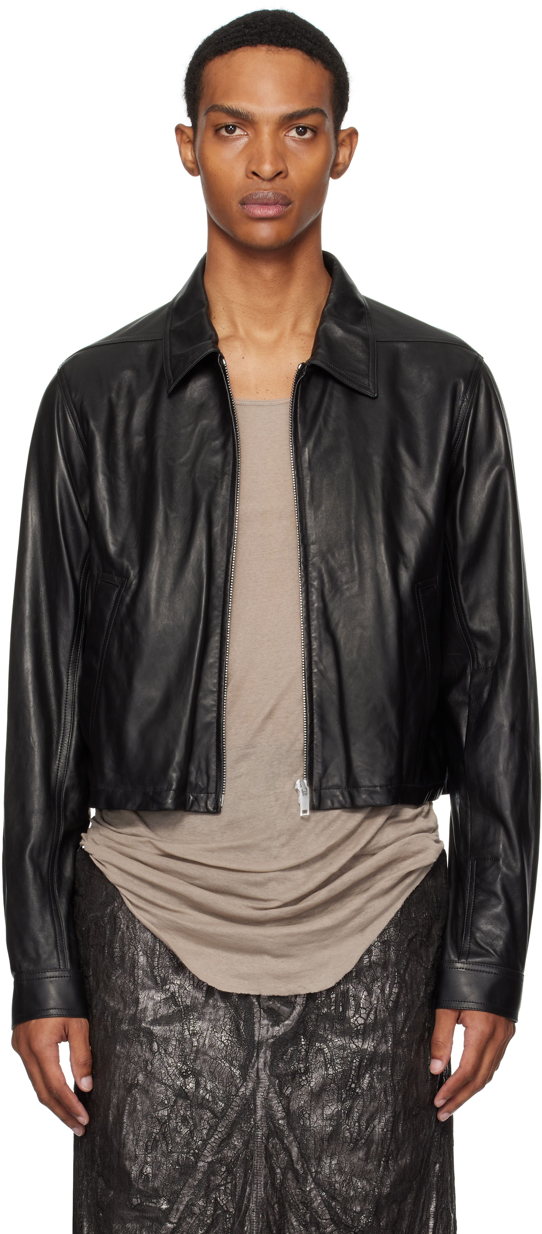 【関税込み】Rick Owens ブラック Concordians Brad ジャケット Rick Owens: ブラック Concordians Alice Brad レザージャケット