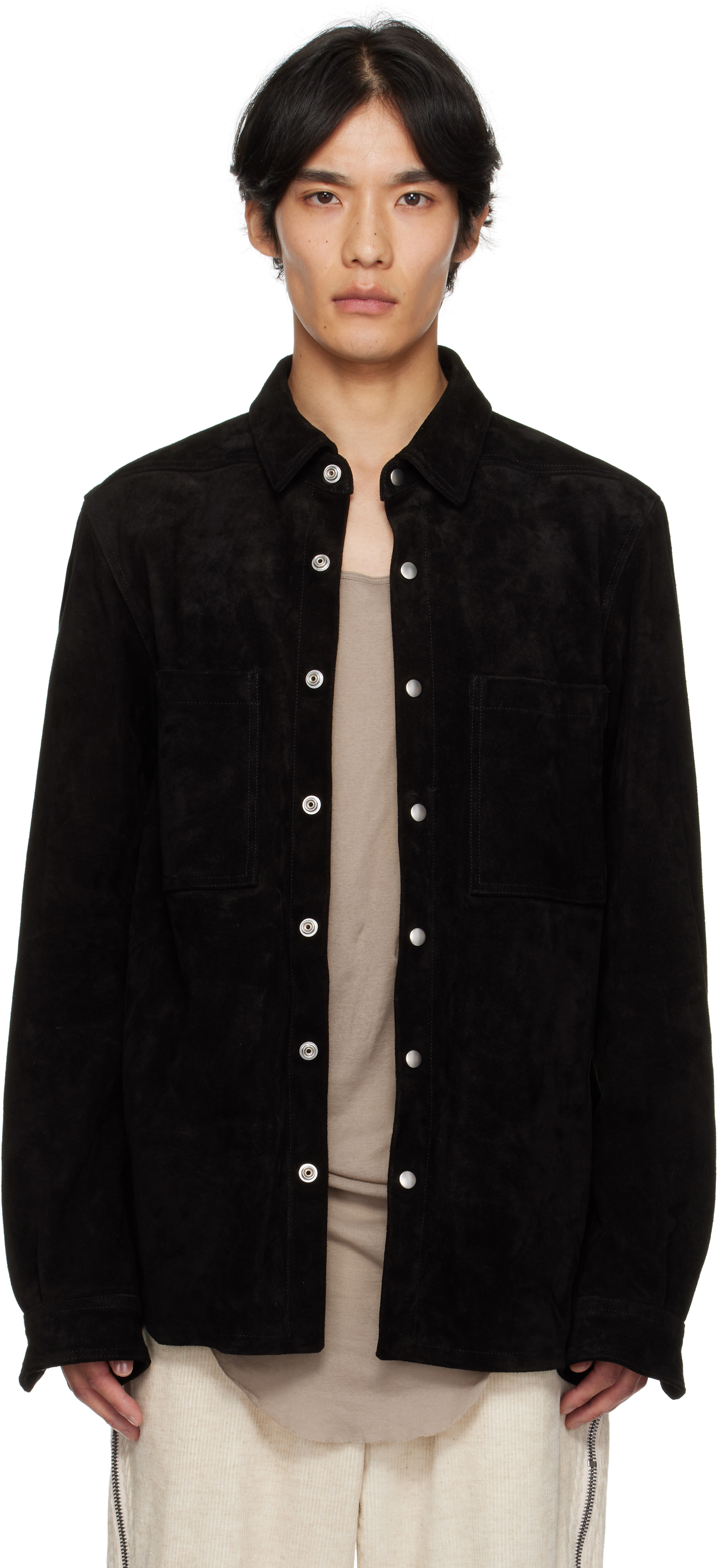 Rick Owens Black Concordians Outershirt Suede Jacket In Black