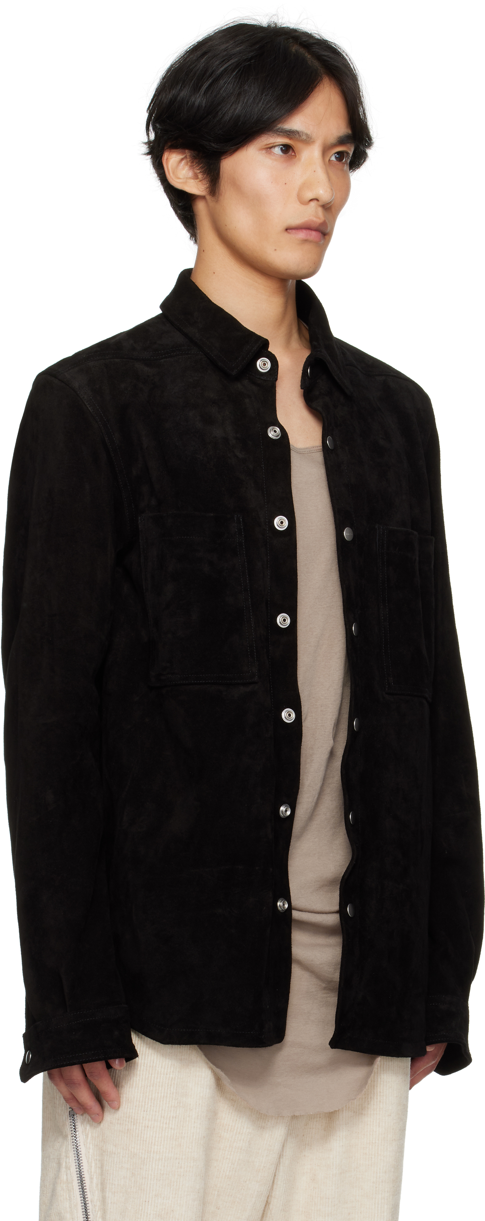 Rick Owens Black Concordians Outershirt Suede Jacket In Black