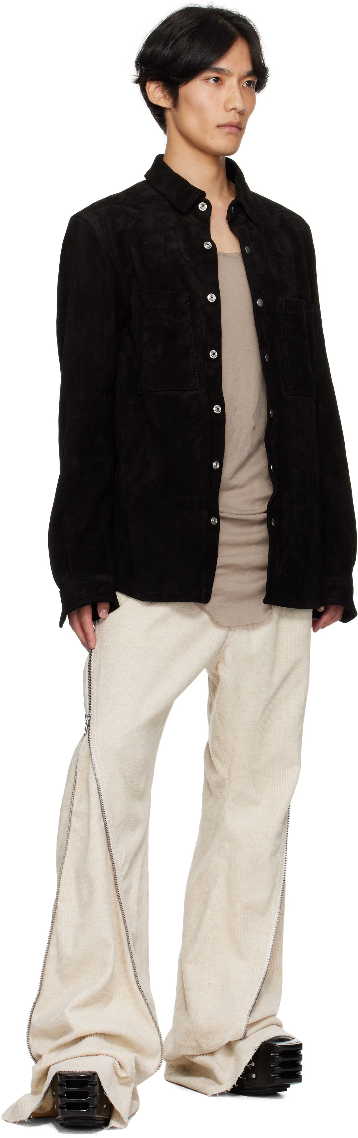 Rick Owens Black Concordians Outershirt Suede Jacket In Black