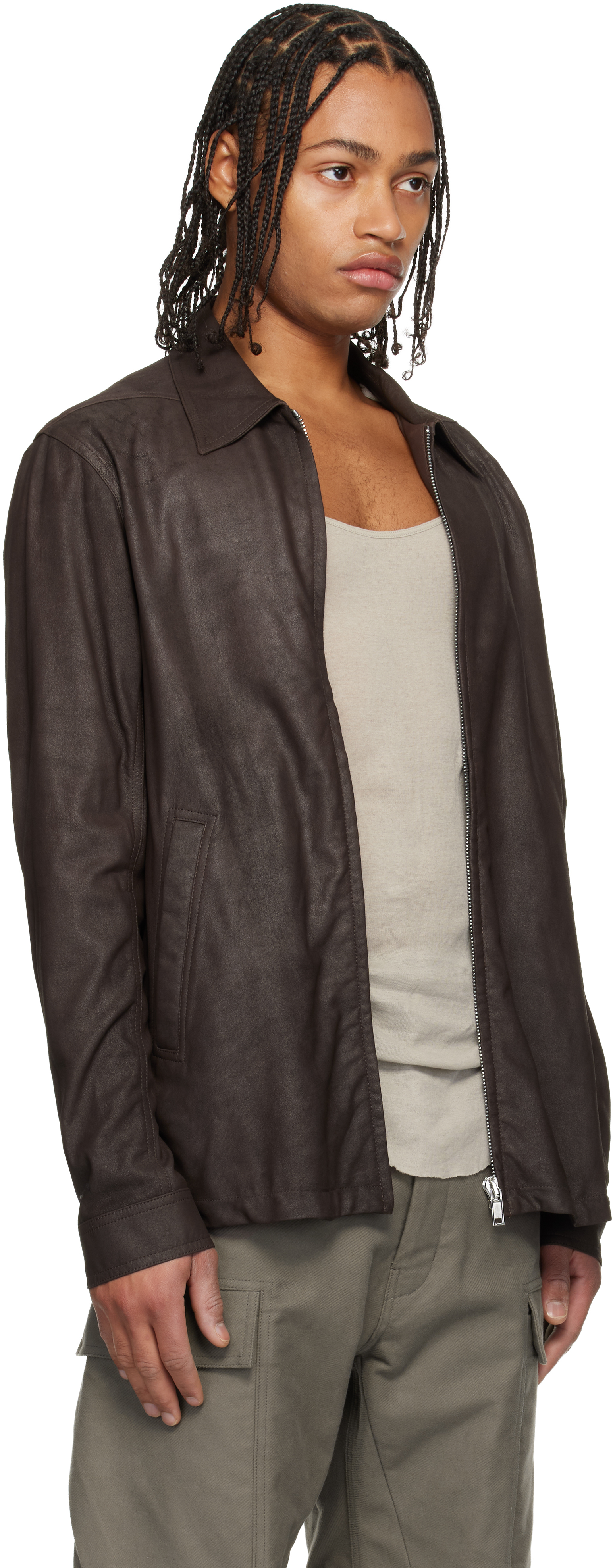 Rick Owens Gray Concordians Brad Leather Jacket In Brown